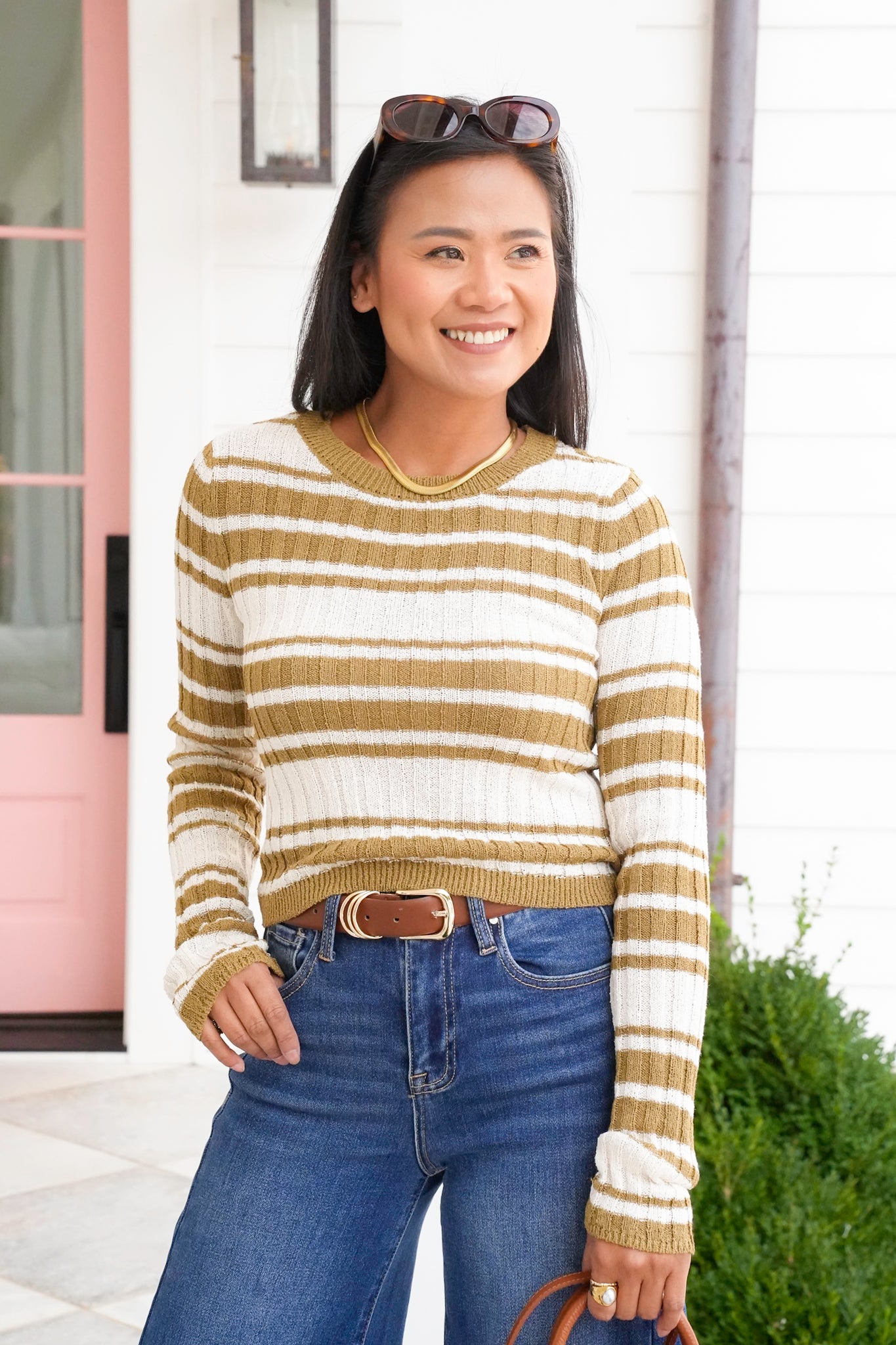 Stripe Long Sleeve Crew Neck Sweater