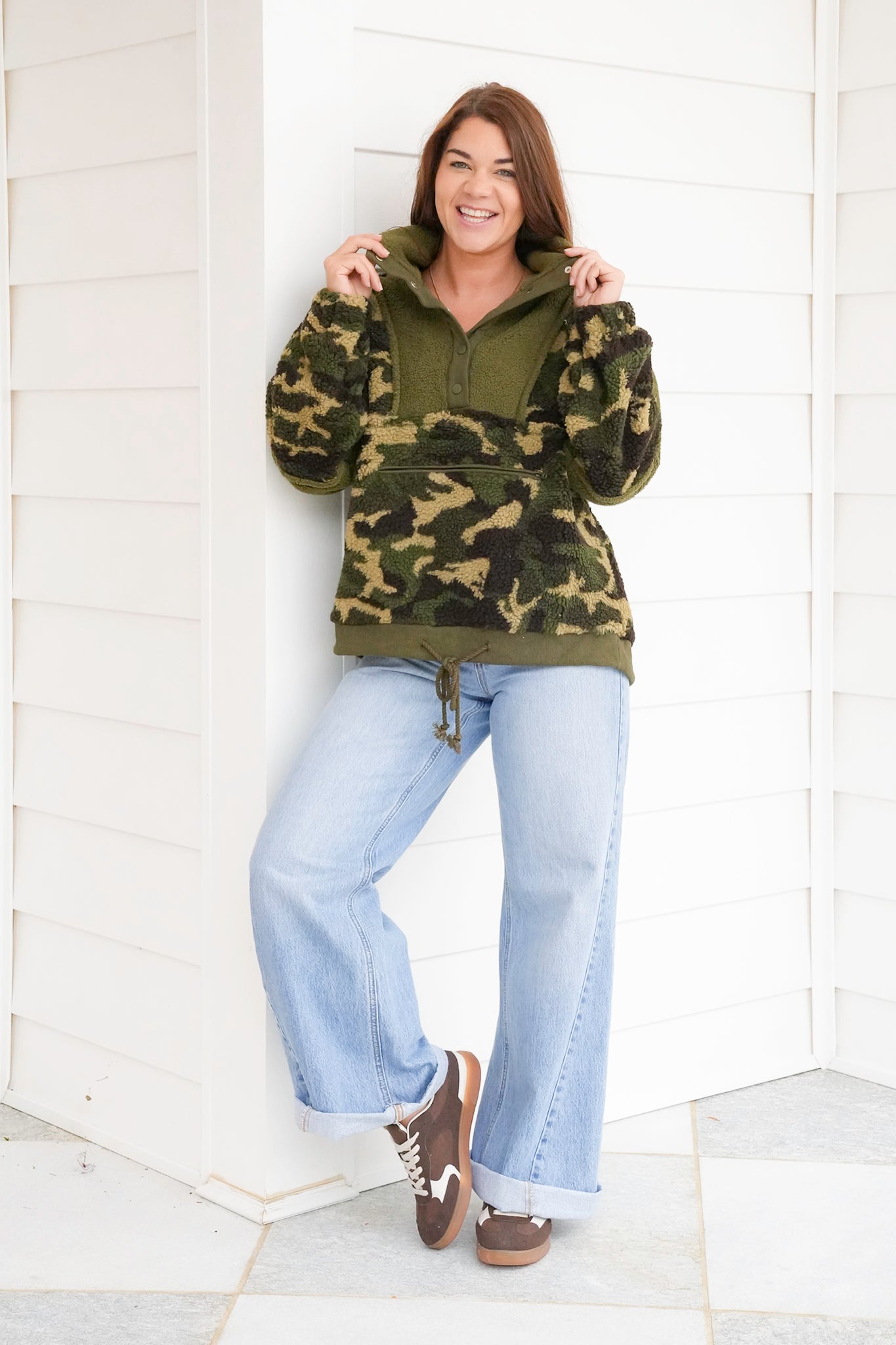 Camo Fleece Long Sleeve Pullover Top