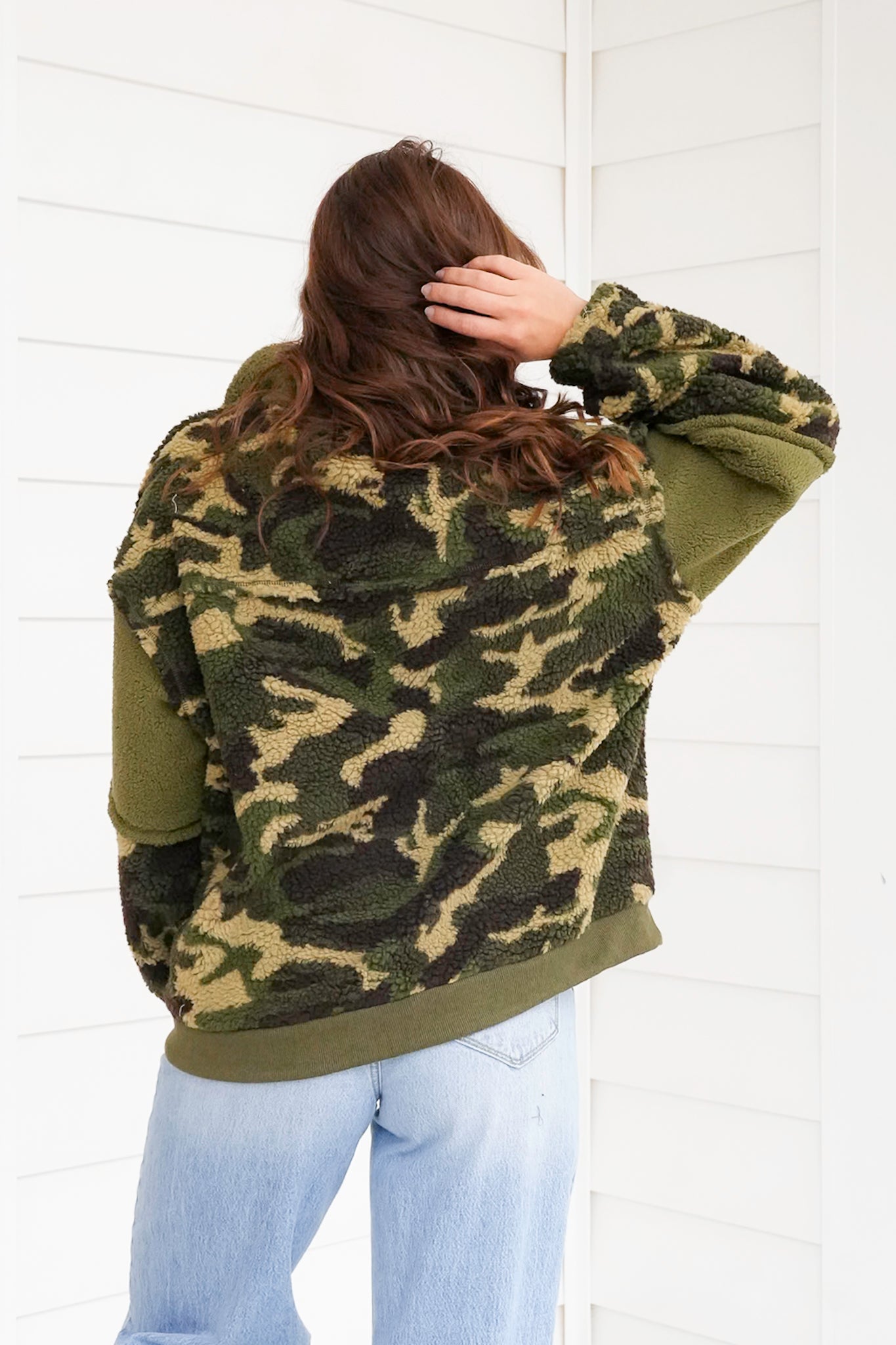 Camo Fleece Long Sleeve Pullover Top