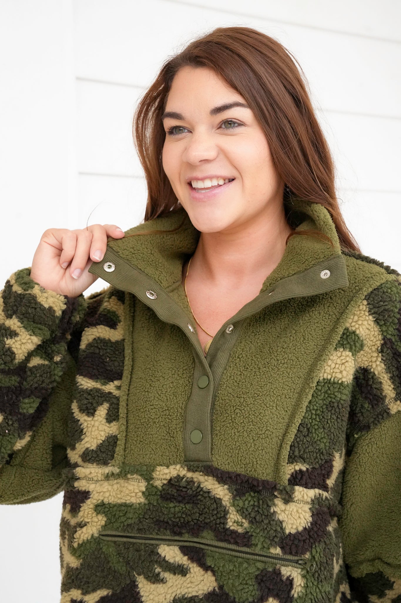 Camo Fleece Long Sleeve Pullover Top