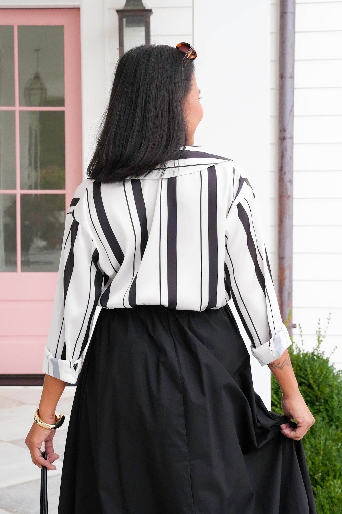 Satin Stripe Long Sleeve Button Down Top