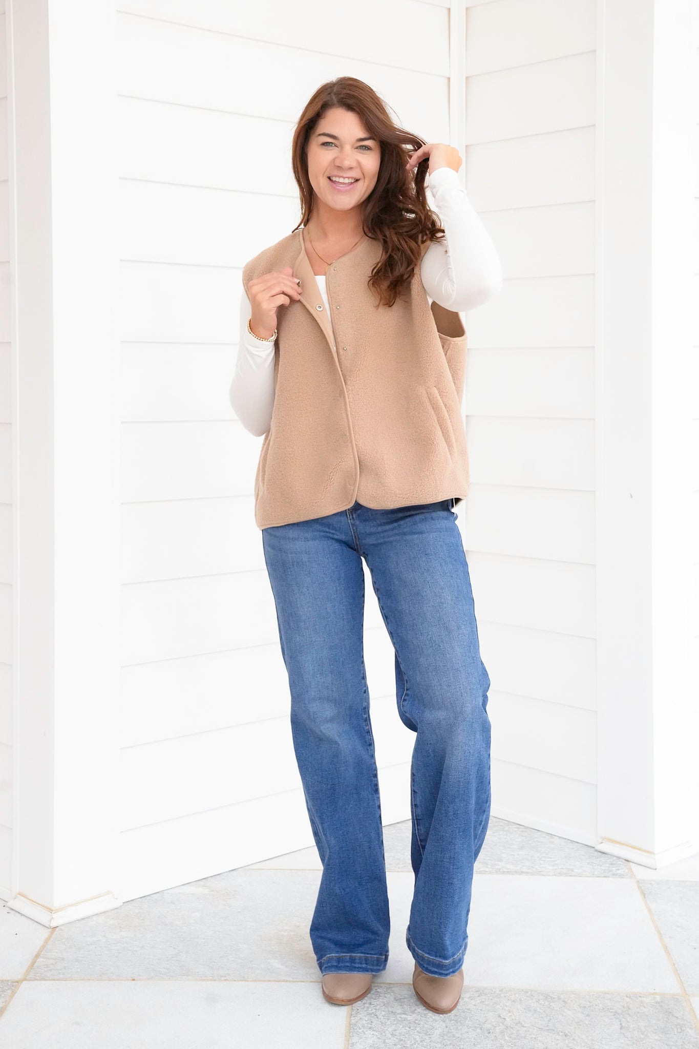 Sherpa Button Down Vest With Side Pockets