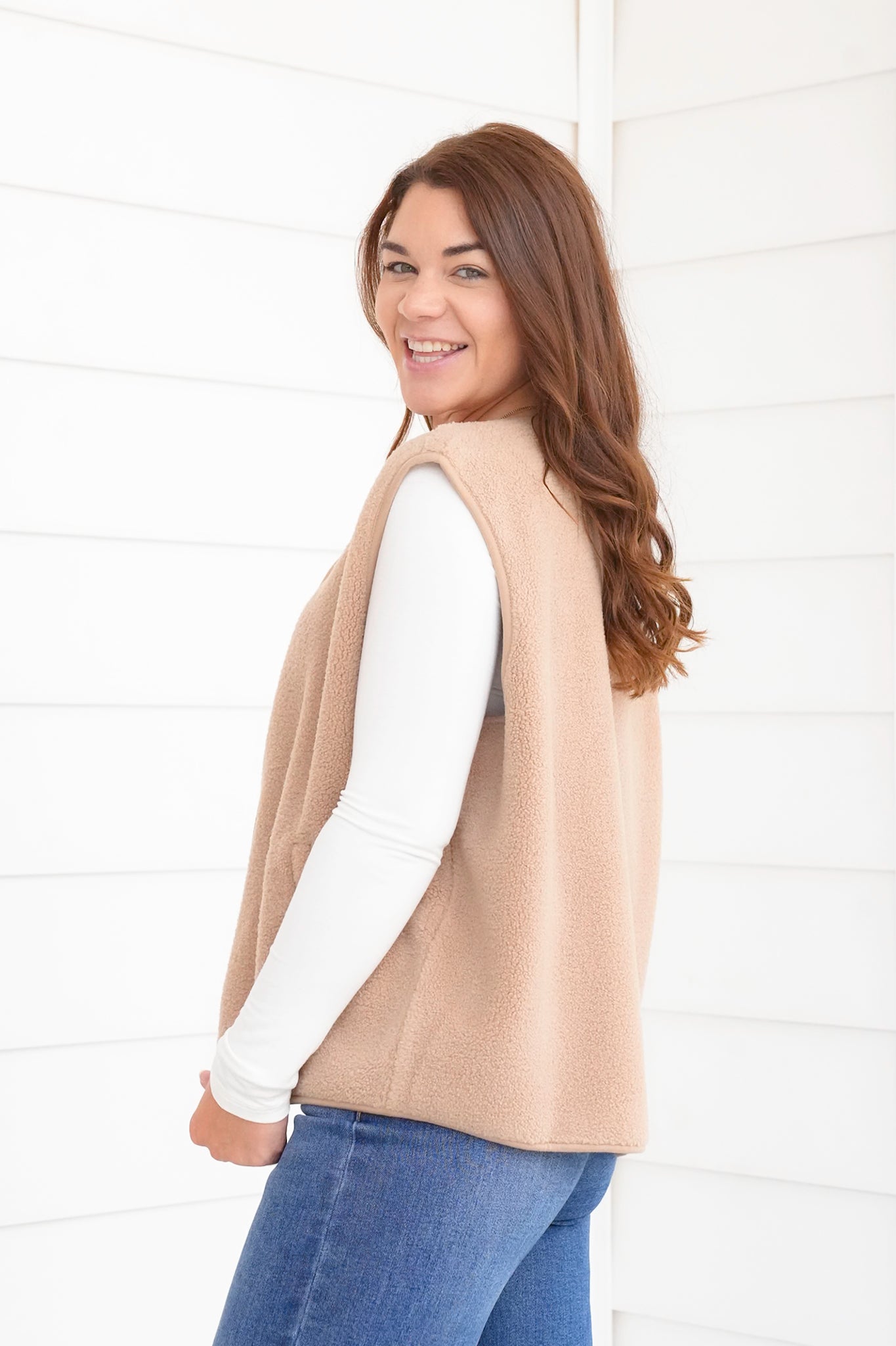Sherpa Button Down Vest With Side Pockets