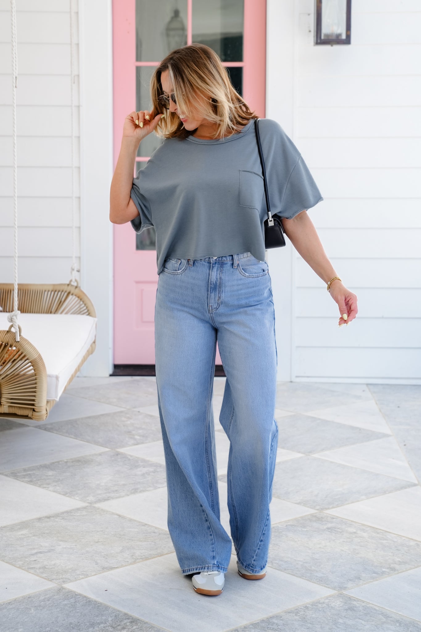Short Sleeve Cropped Top with Raw Hem Detail