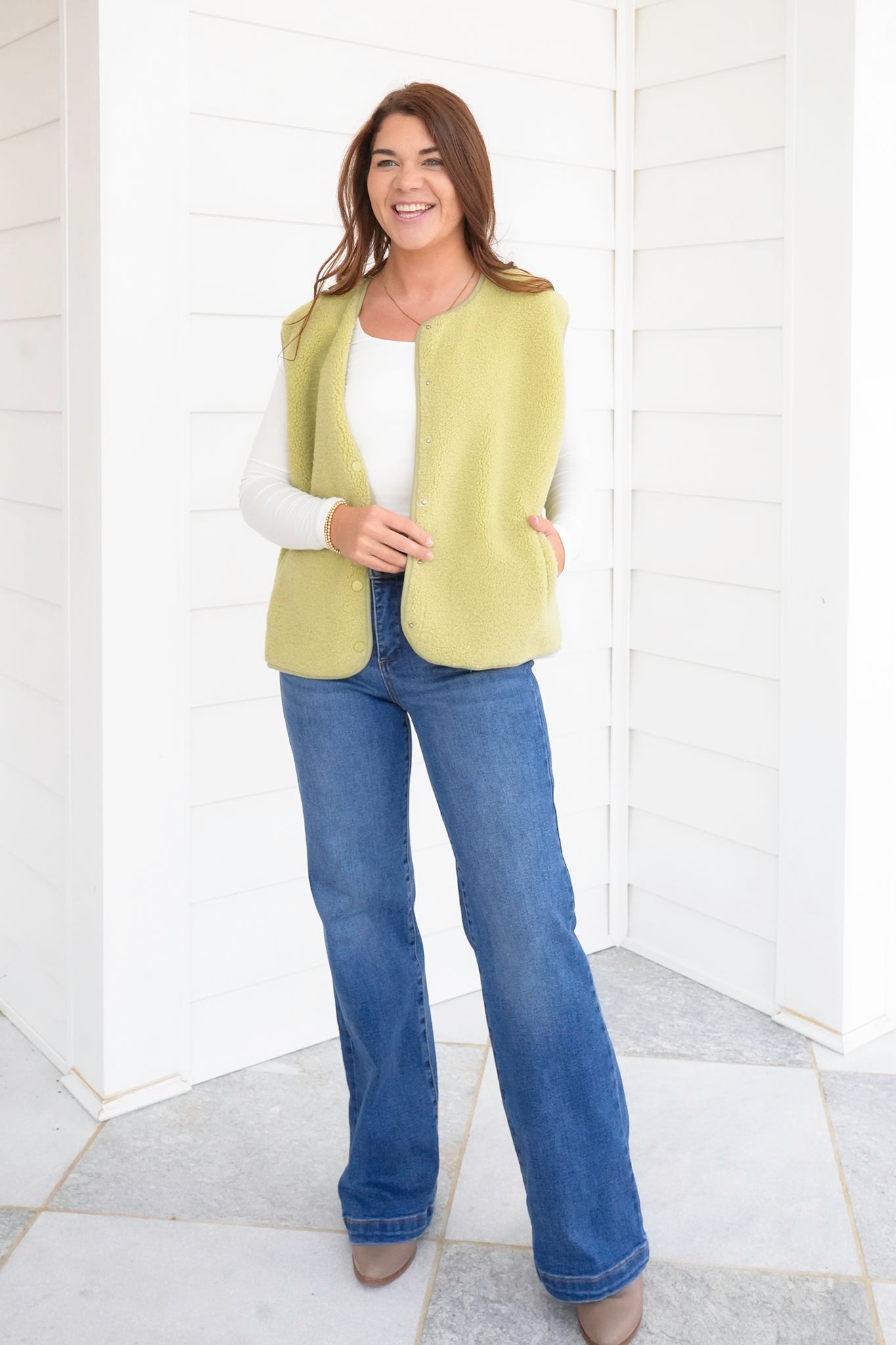 Sherpa Button Down Vest With Side Pockets