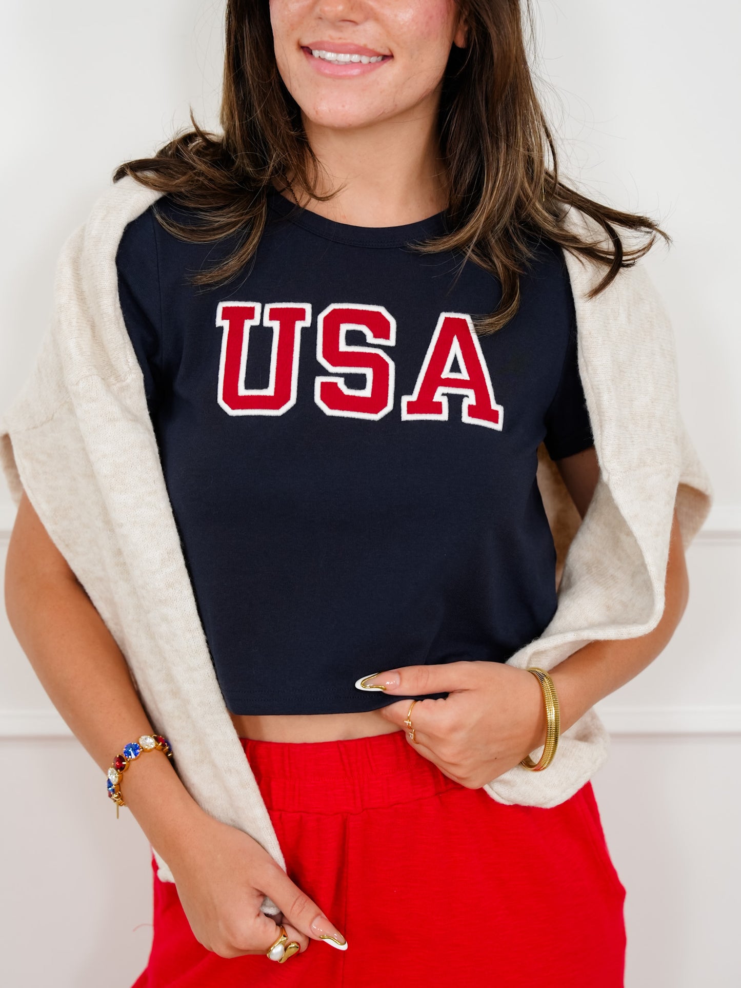 Short Sleeve Stitched USA Top