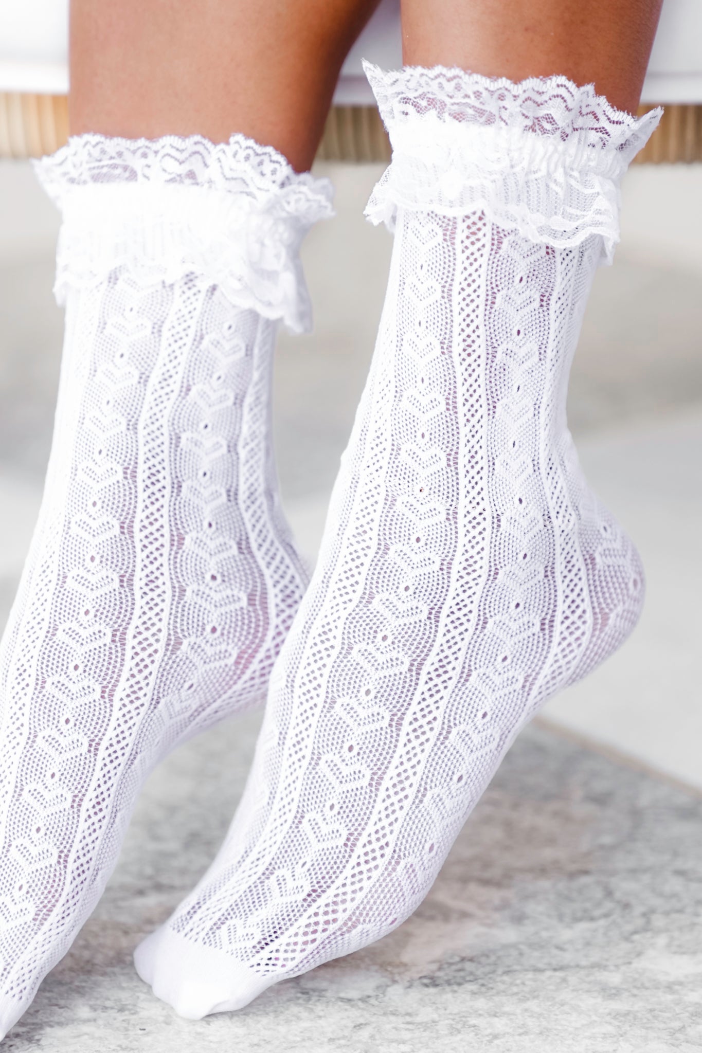 Heart Vine Lace Crew Socks
