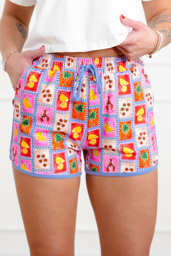 Plus/Reg Paradise Print Elastic Waist Shorts