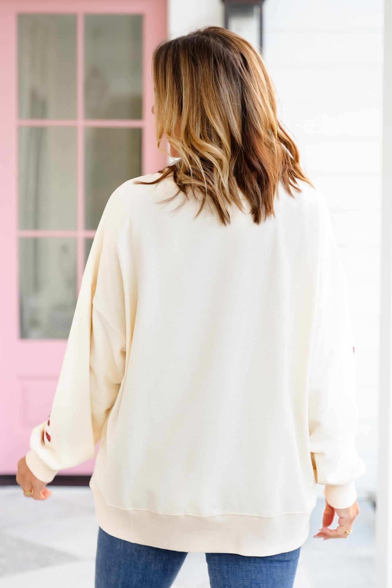 Long Sleeve Sequin Candy Cane Pullover Sweatshirt