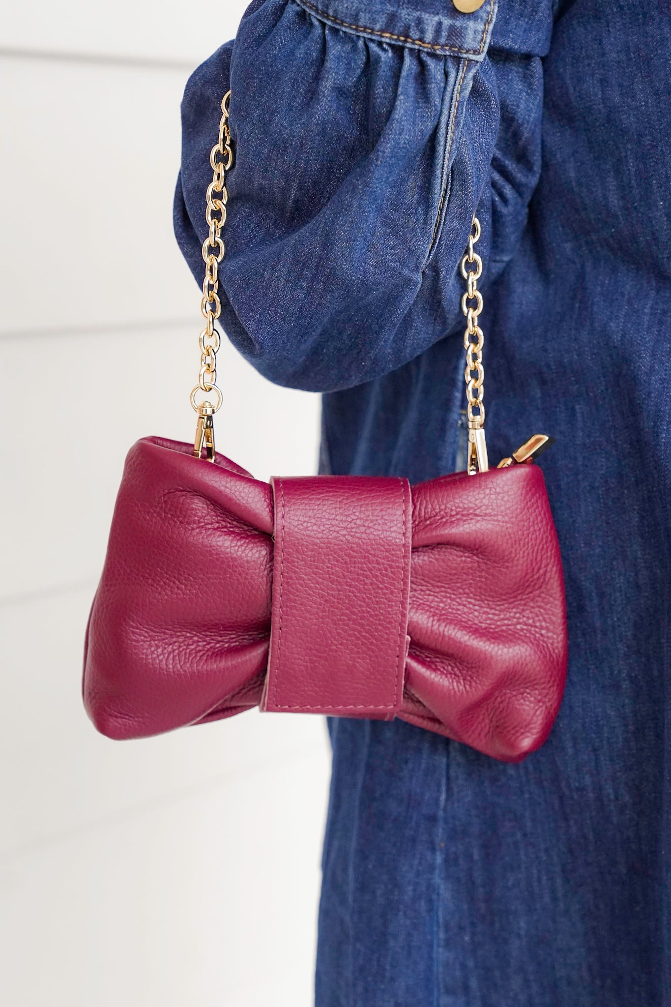 Genuine Italian Leather Bow Clutch, Top Handle Crossbody