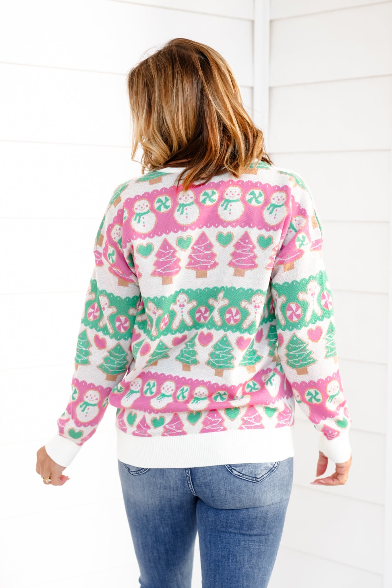 Plus/Reg Christmas Pattern Long Sleeve V Neck Sweater
