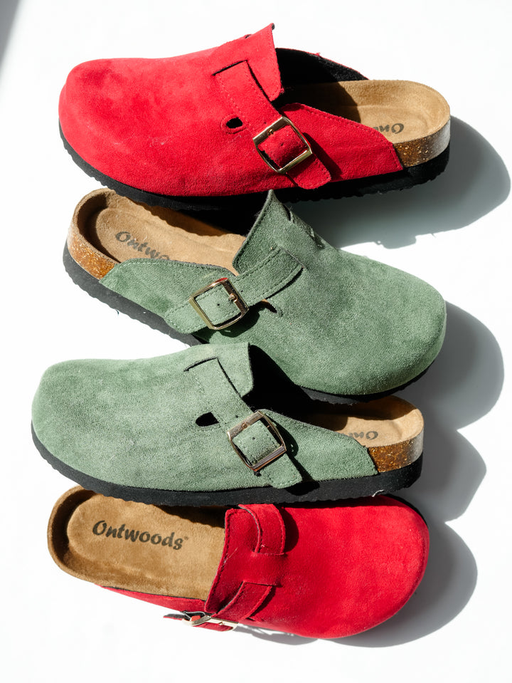 Vegan Suede Buckle Strap Clog Mule
