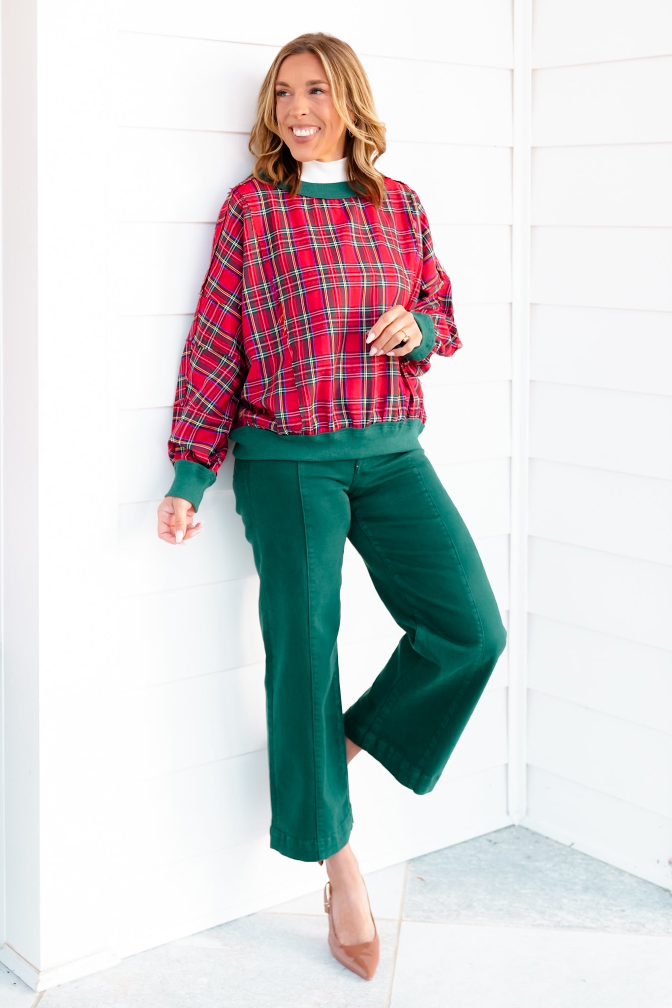Plaid Long Sleeve Round Neck Pullover Top