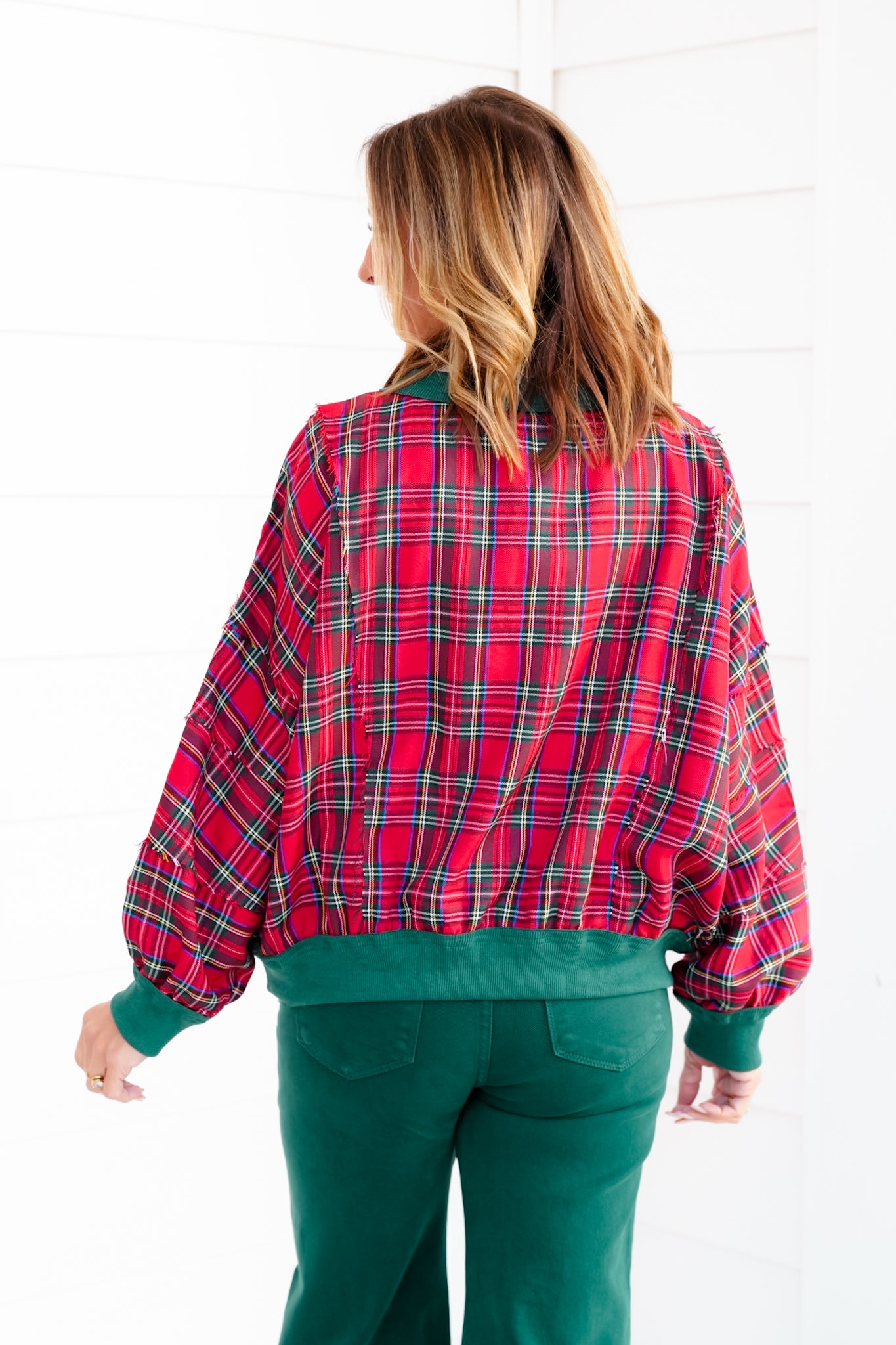 Plaid Long Sleeve Round Neck Pullover Top