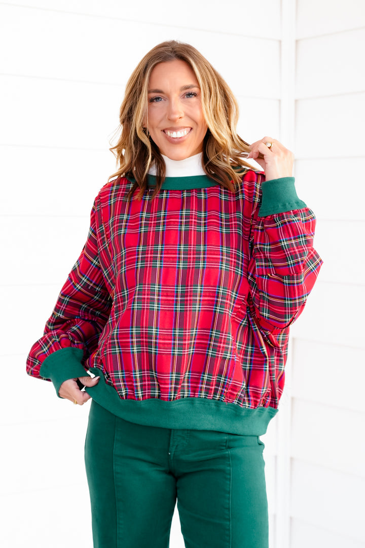 Plaid Long Sleeve Round Neck Pullover Top