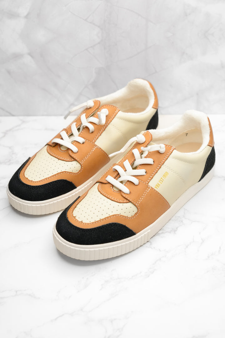 Yellow Box Metallic Accent Mixed Material Lace Up Sneaker - Freckled Poppy