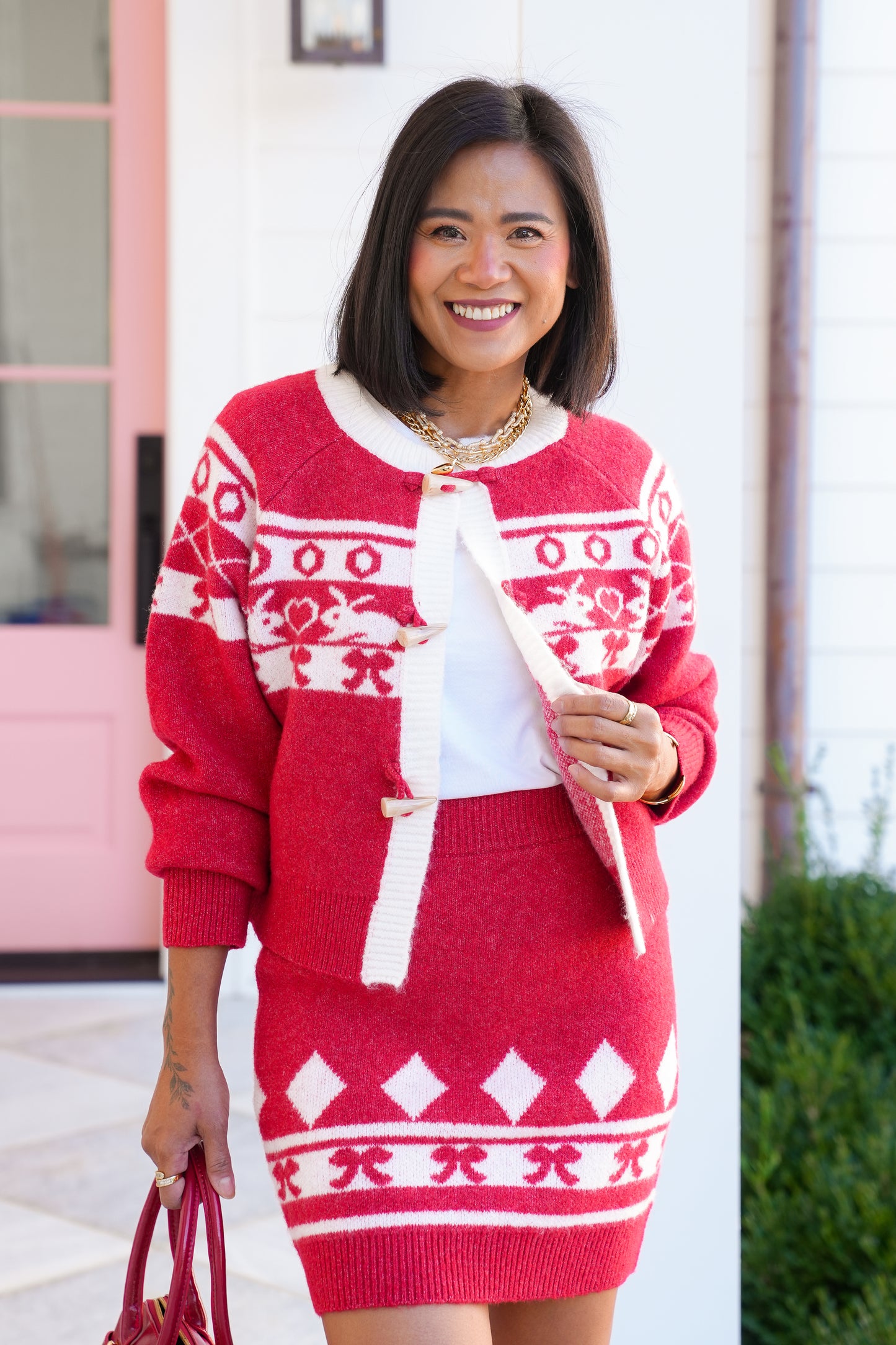 Print Long Sleeve Cardigan and Mini Skirt Set
