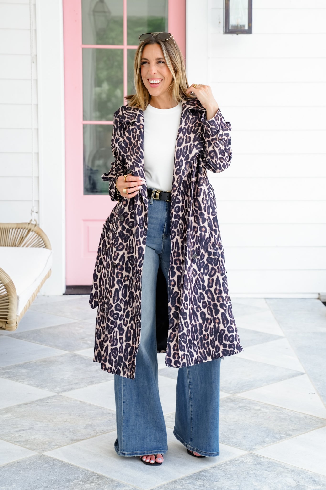 Leopard Print Double Breasted Trench Coat