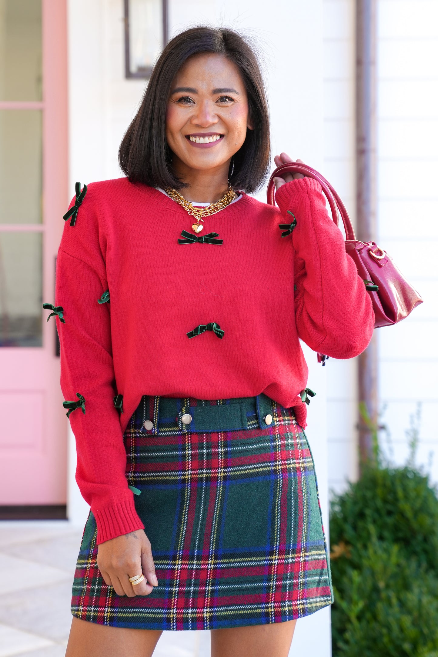 Long Sleeve Pullover Sweater with Velvet Bow