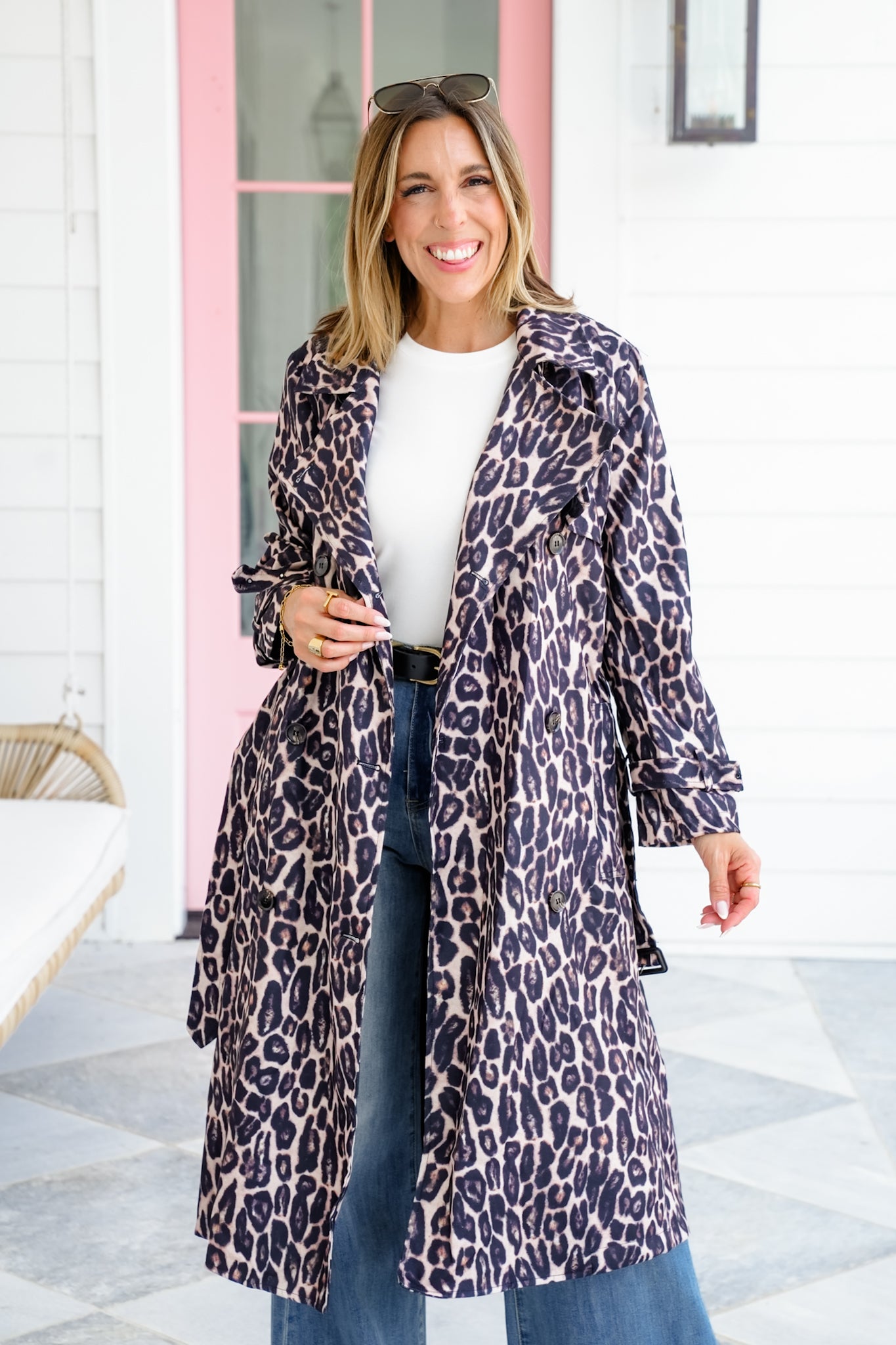 Leopard Print Double Breasted Trench Coat