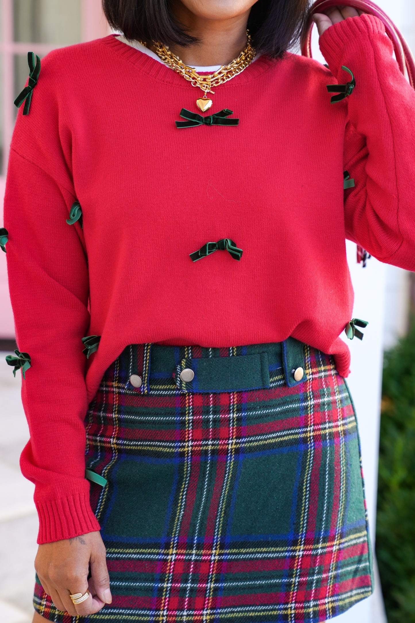 Long Sleeve Pullover Sweater with Velvet Bow