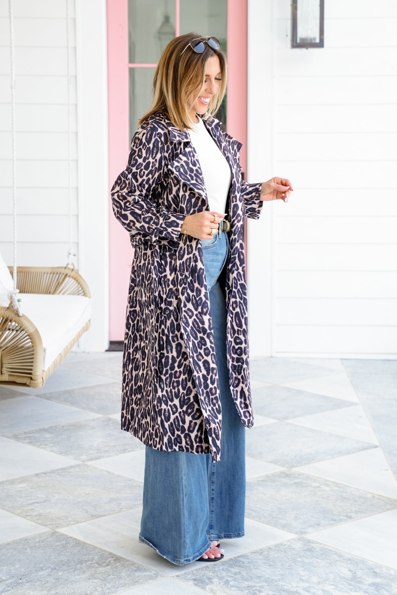 Leopard Print Double Breasted Trench Coat
