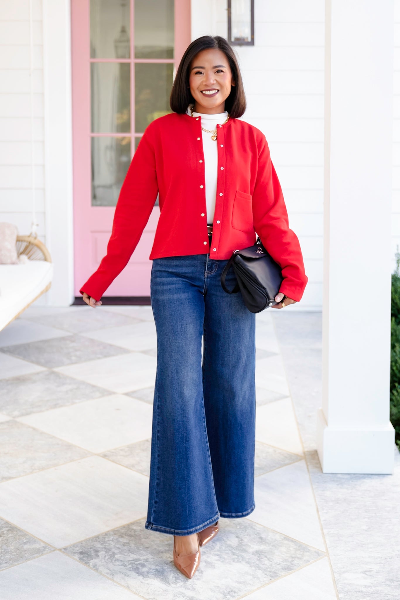 Solid Long Sleeve Snap Button Down Cardigan