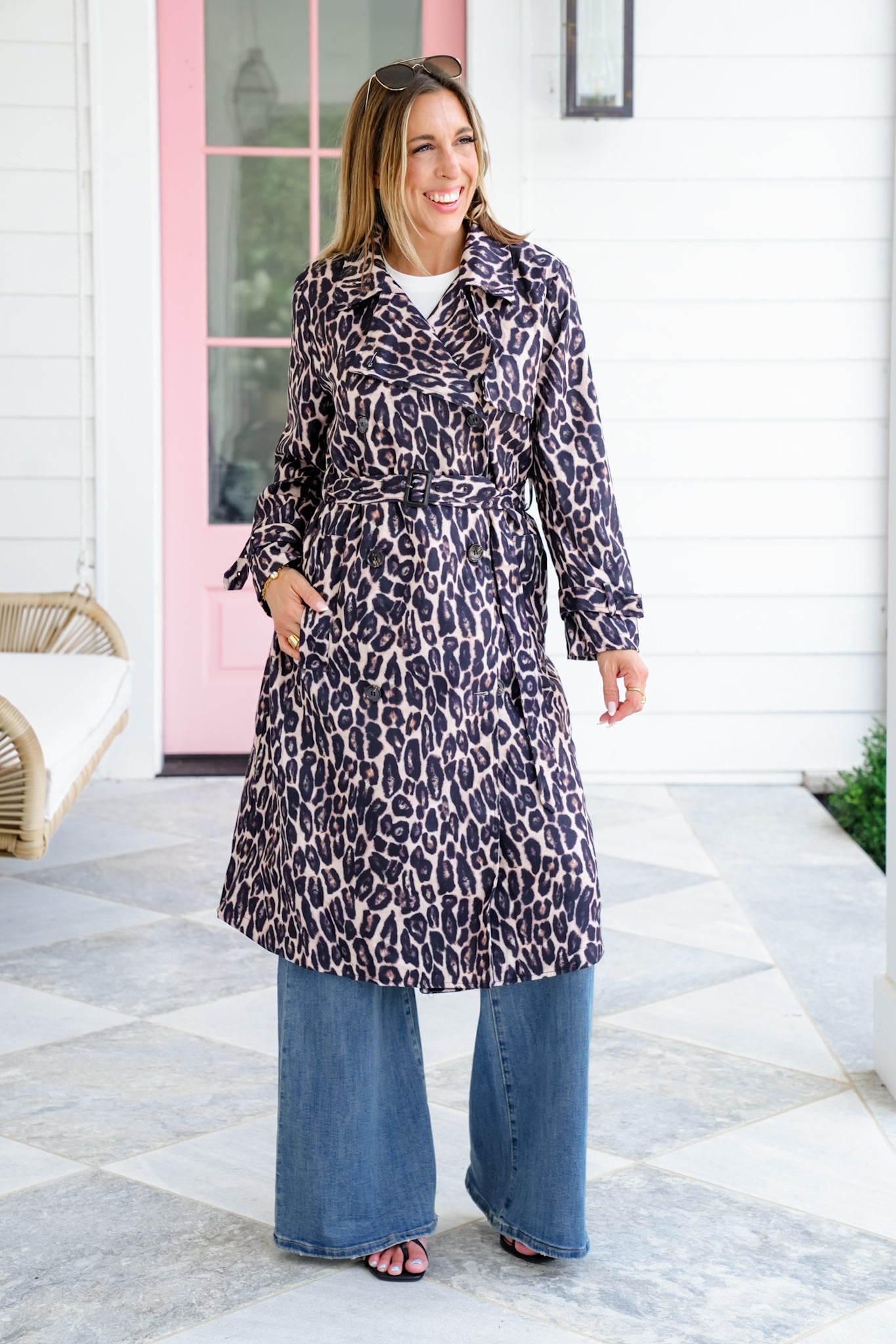Leopard Print Double Breasted Trench Coat