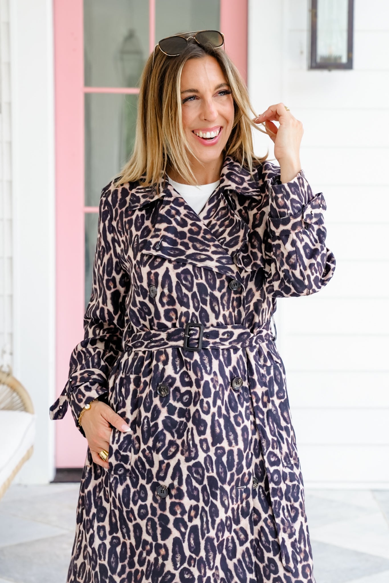 Leopard Print Double Breasted Trench Coat