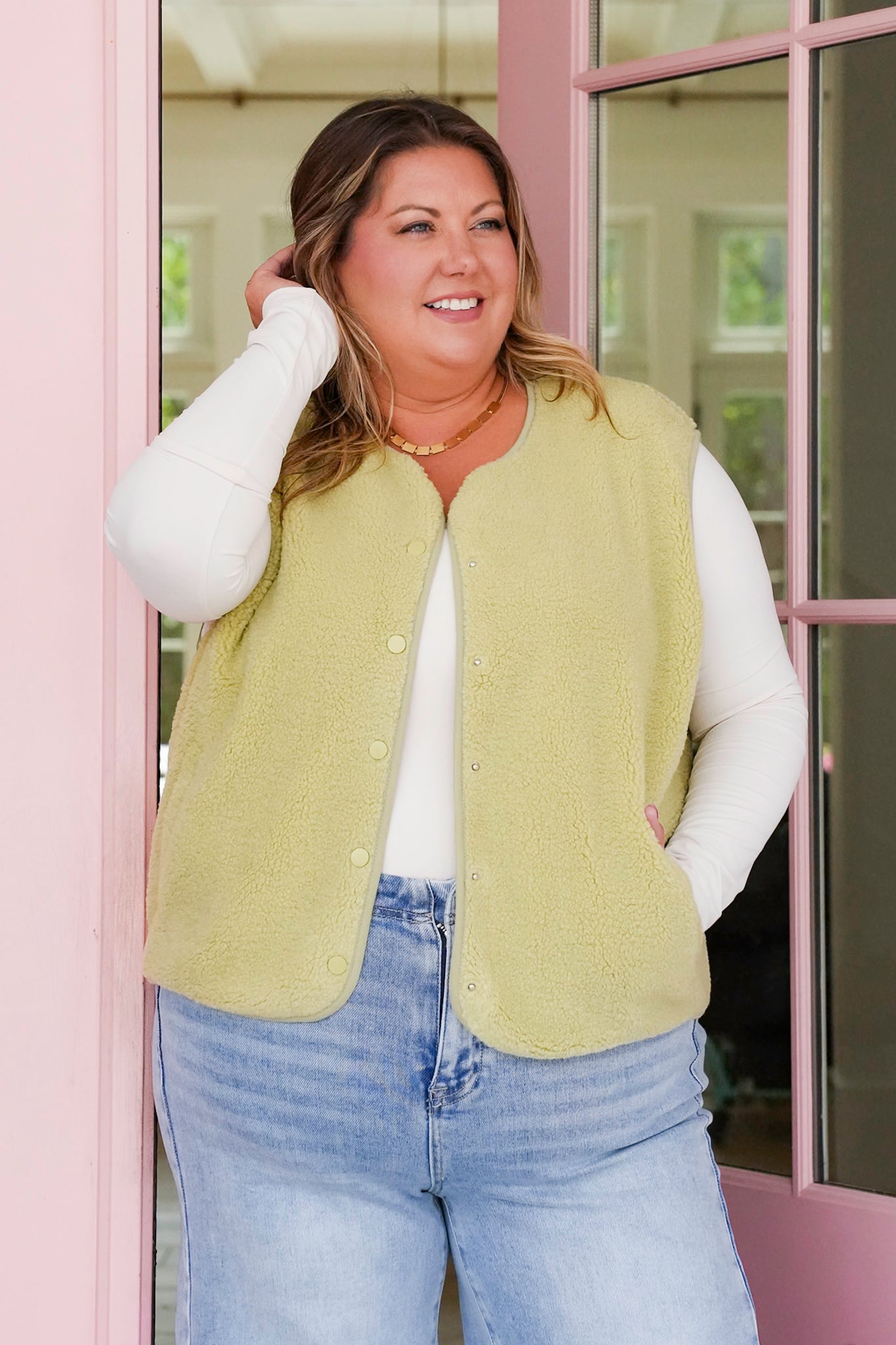 Sherpa Button Down Vest With Side Pockets