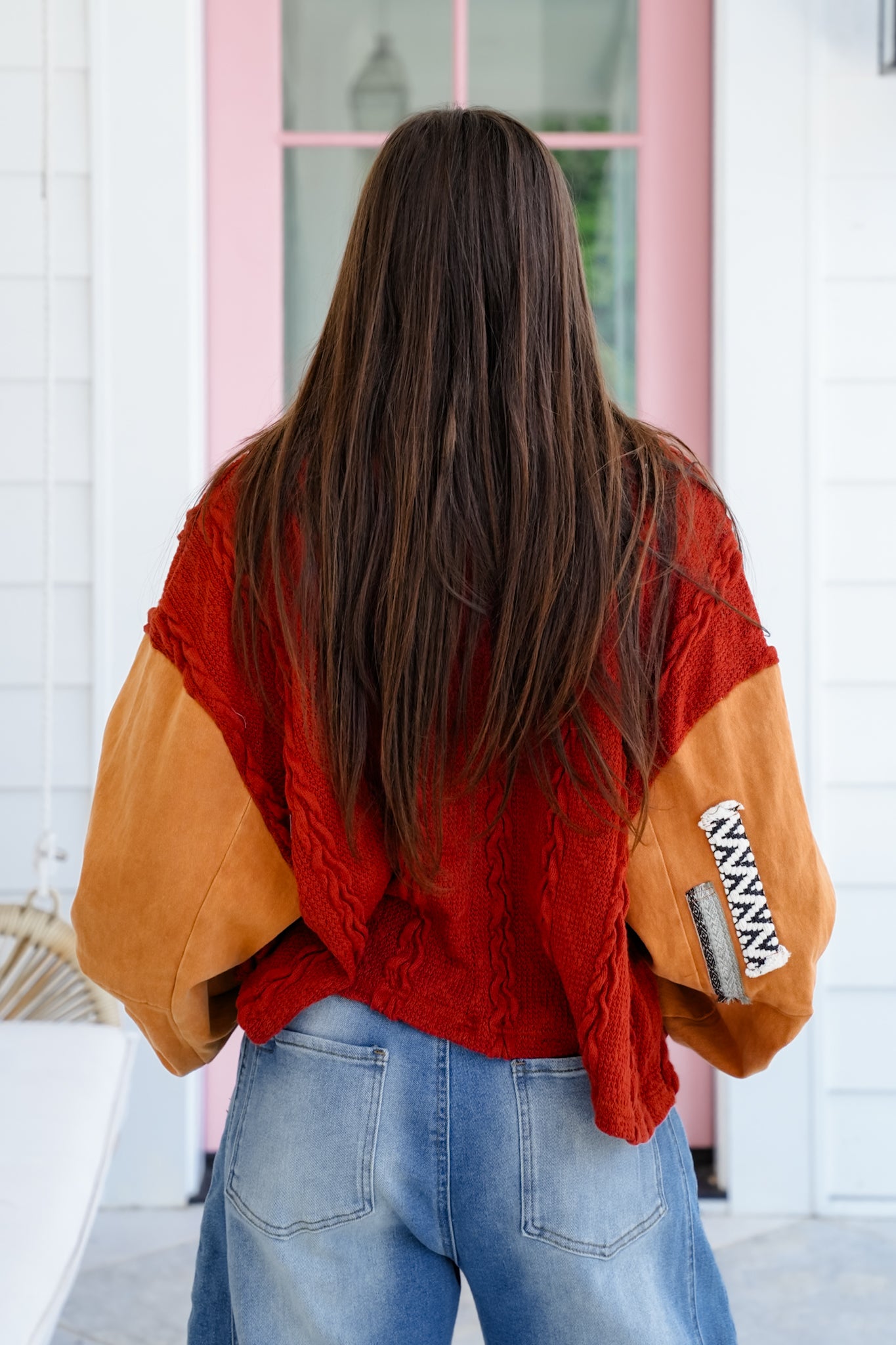 POL Color Block Long Sleeve Button Down Cropped Shacket