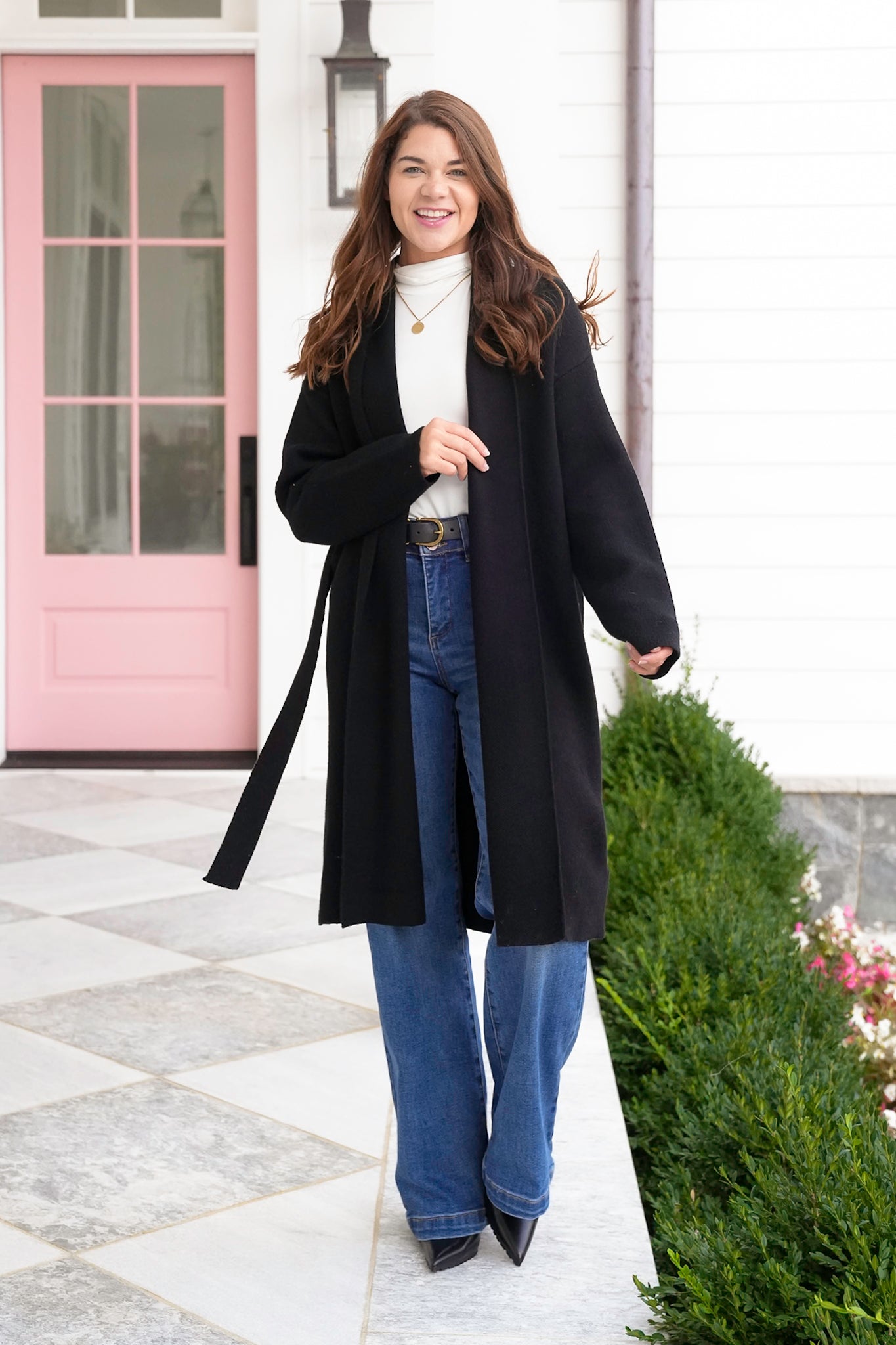 Long Sleeve Tie At The Waist Sweater Coat