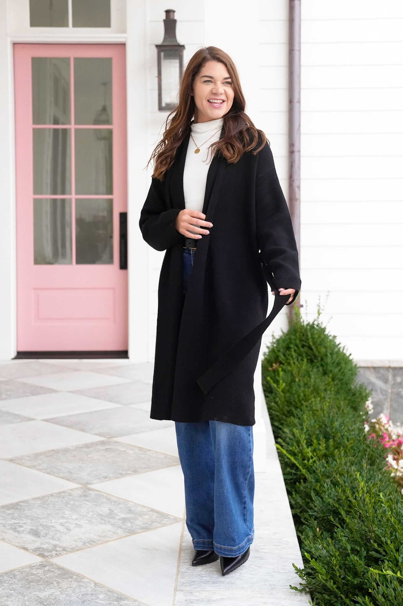 Long Sleeve Tie At The Waist Sweater Coat