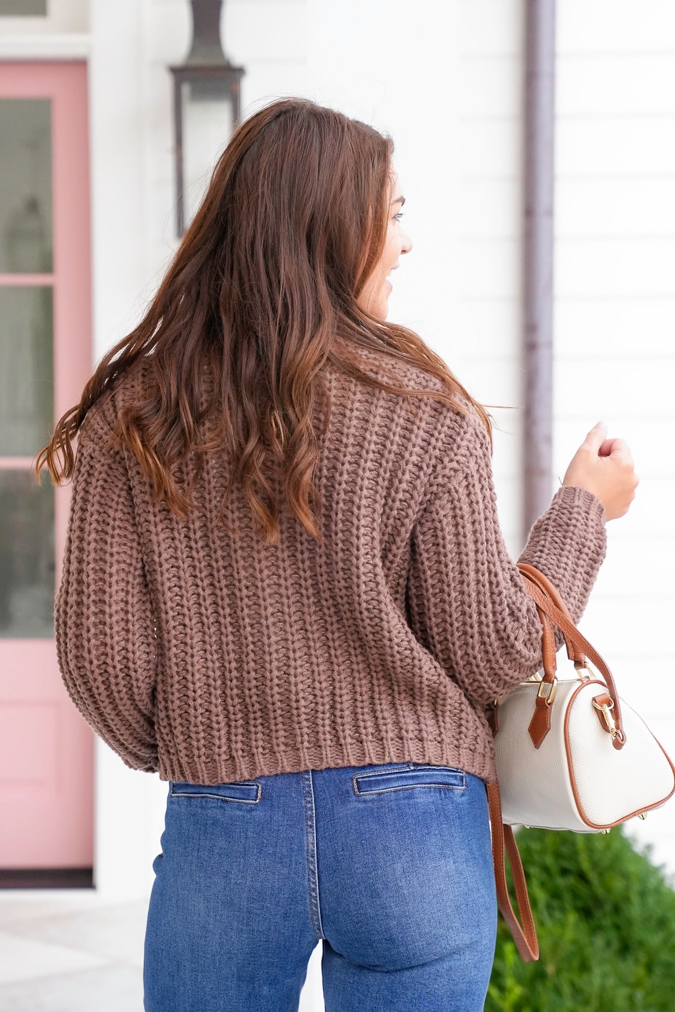 Chunky Knit Long Sleeve Cardigan with Metal Button Detail