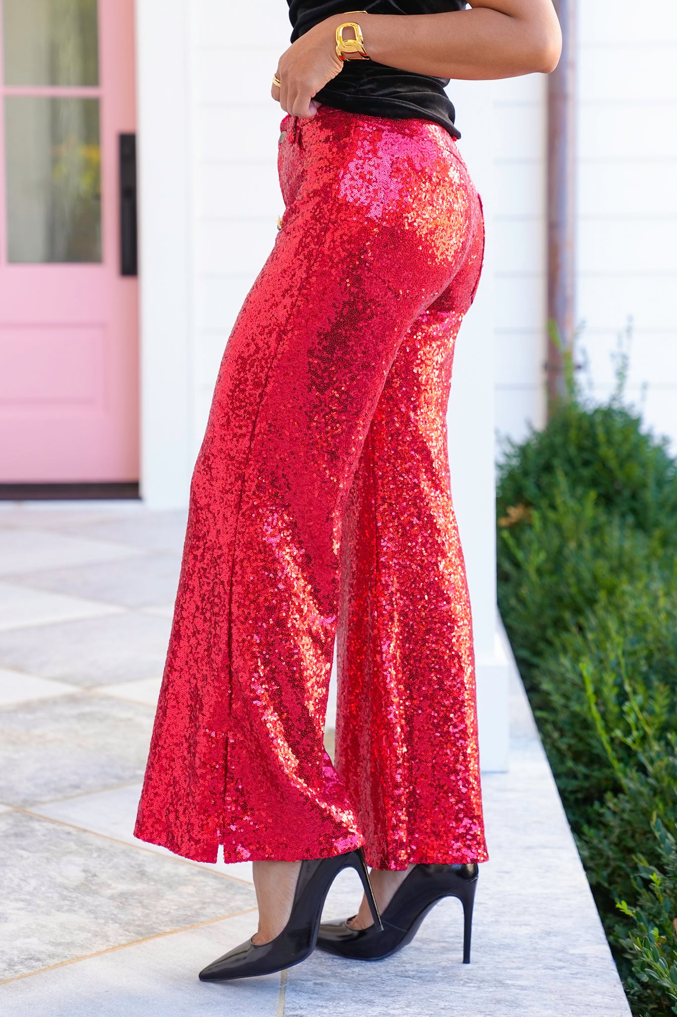 Sequin Mid Rise Flare Pants