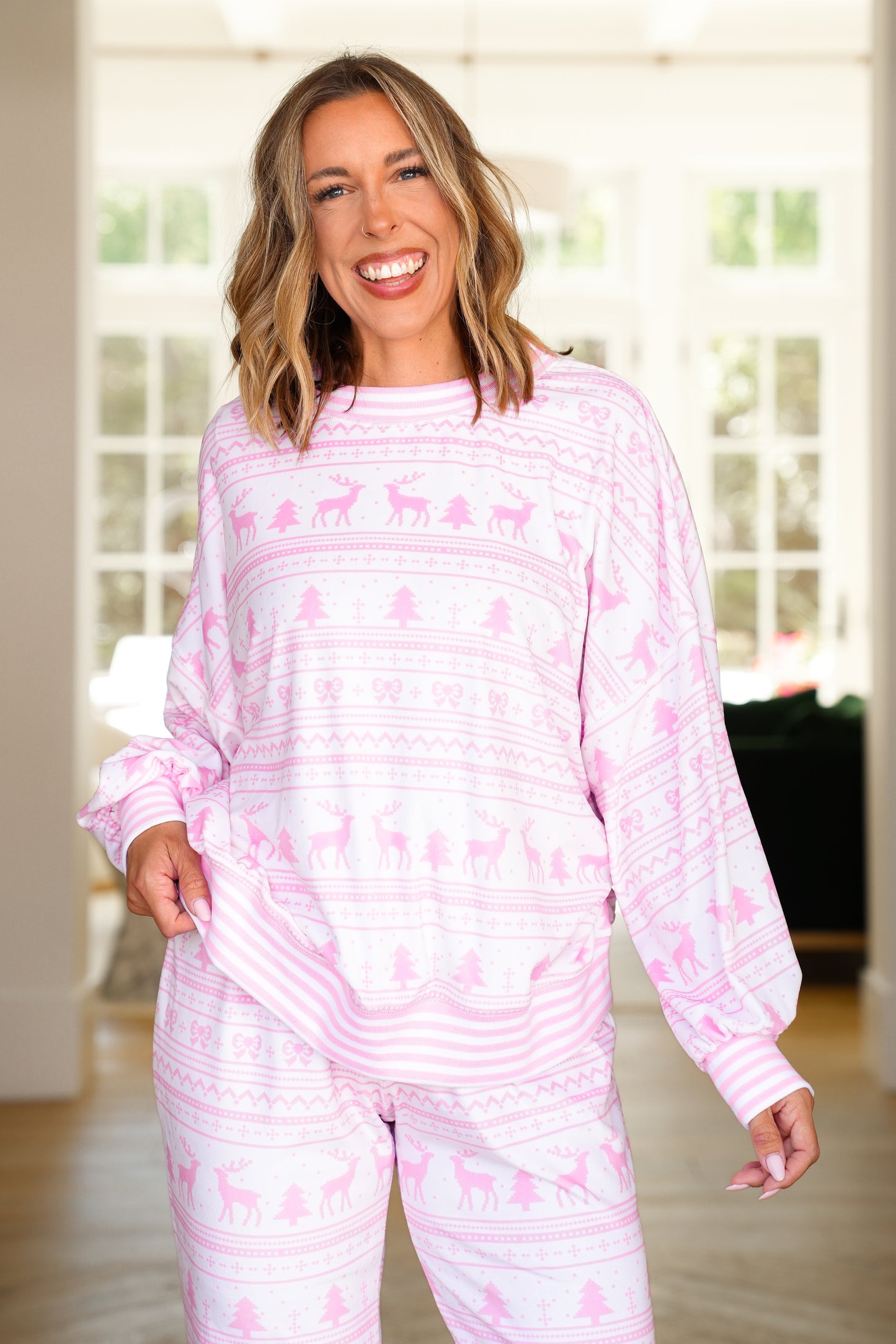Christmas Print Long Sleeve Fleece Sweatshirt