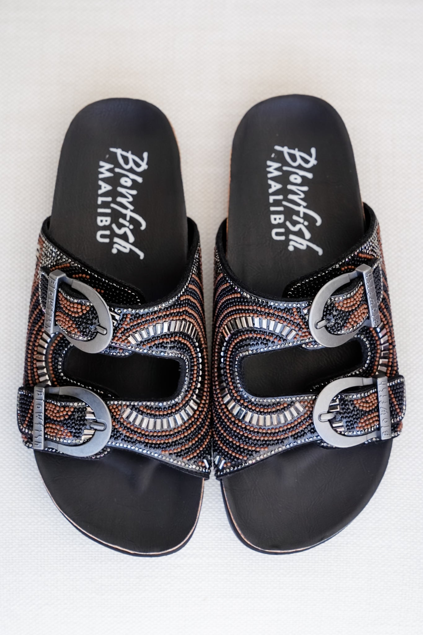 Blowfish Embellished Cork Slide Sandals with Adjustable Buckle Detail