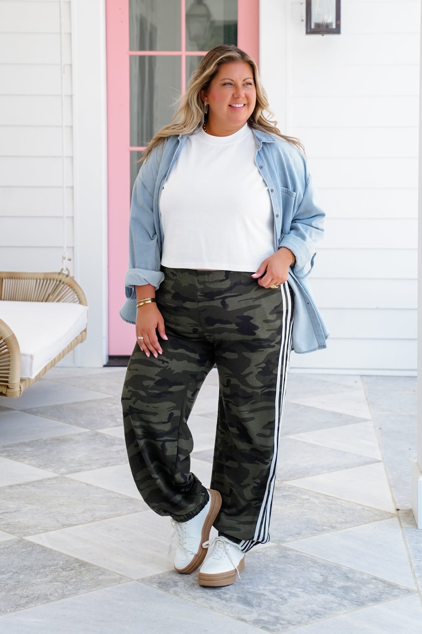 Restock! Camo Elastic Waist Track Pants with Stripe Detail