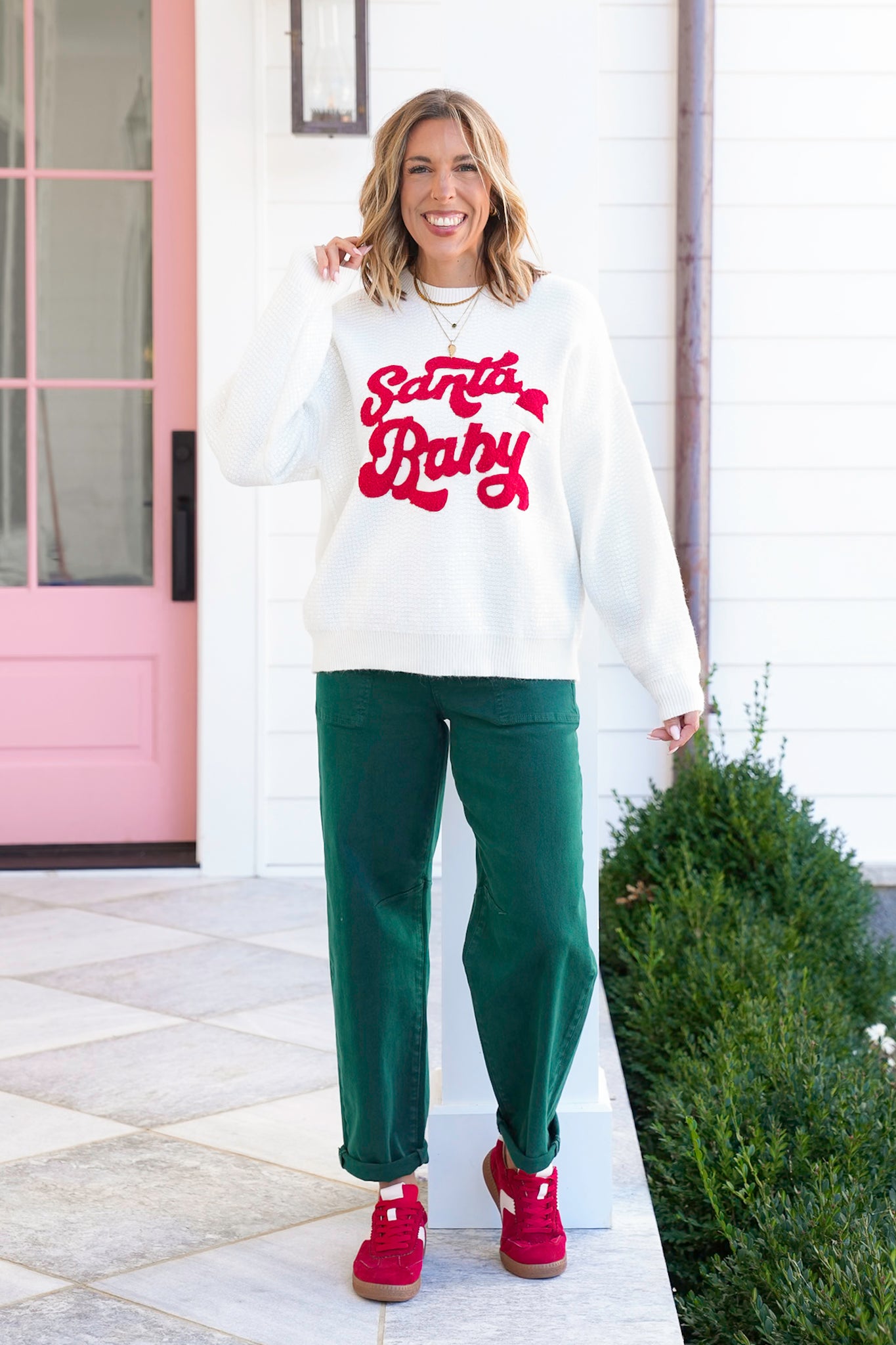 Sequin Long Sleeve "Santa Baby" Pullover Sweater