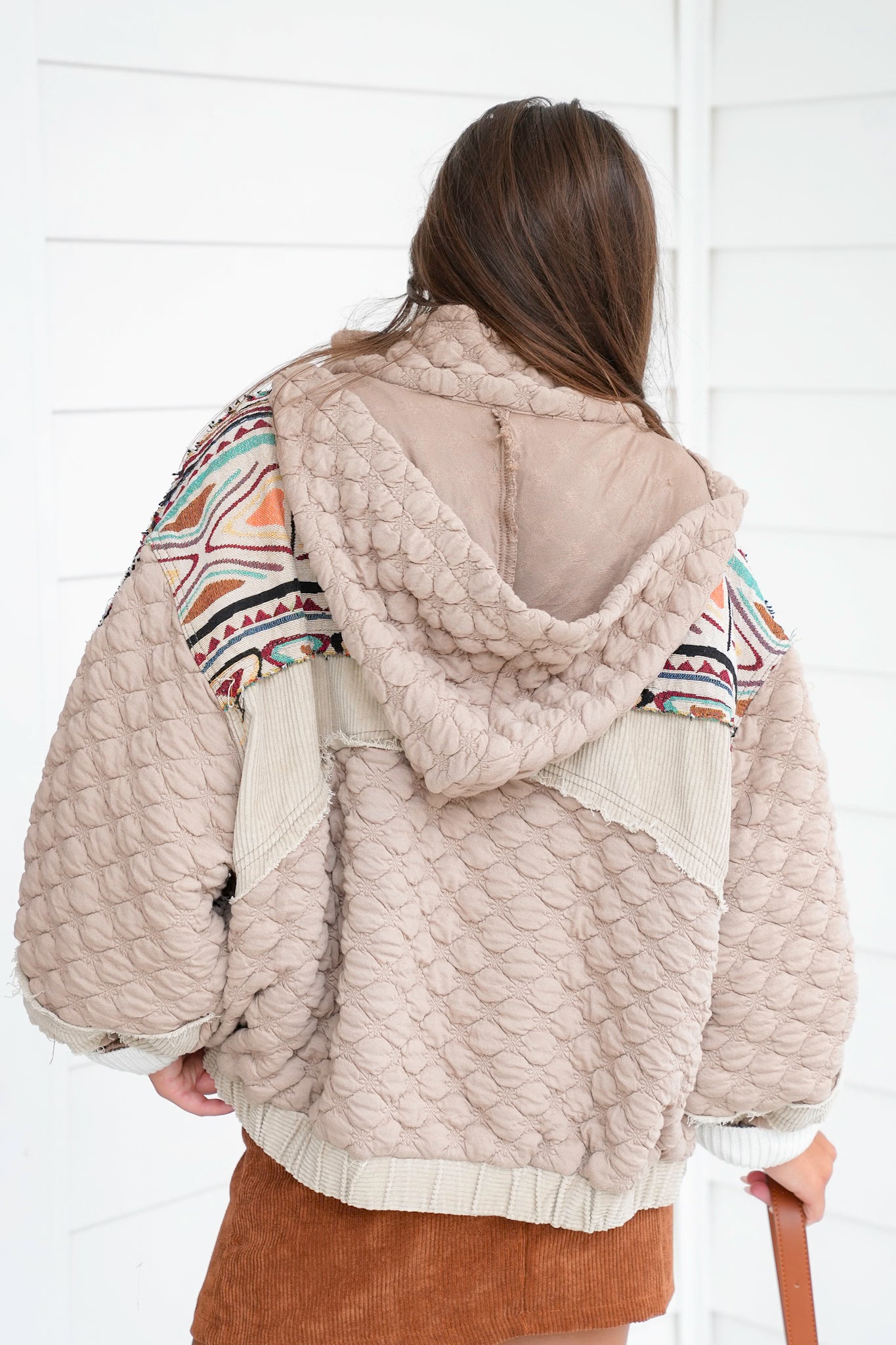 POL Quilted Long Sleeve Hoodie Jacket with Jacquard Detail