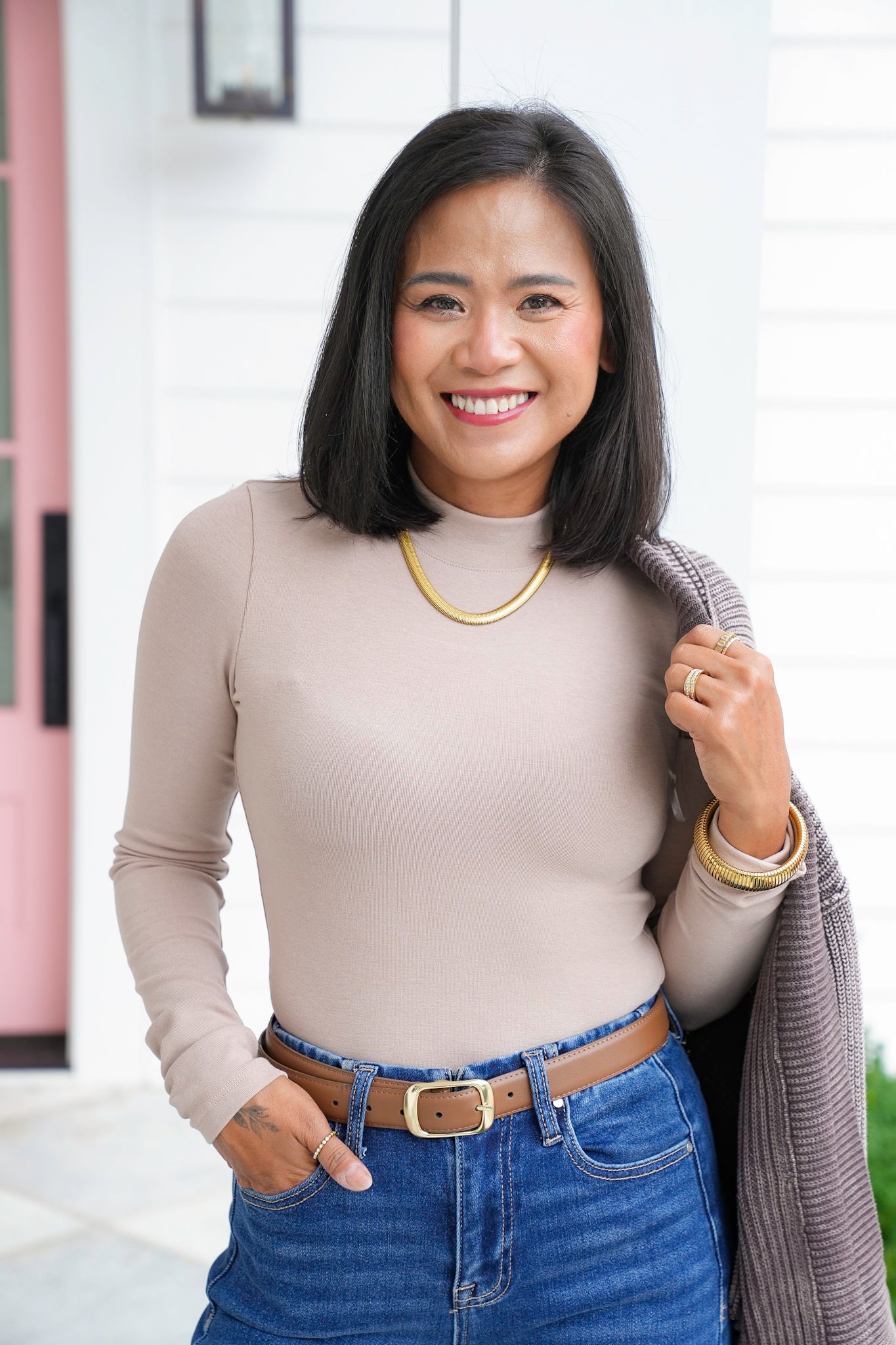 Long Sleeve Mock Neck Knit Top