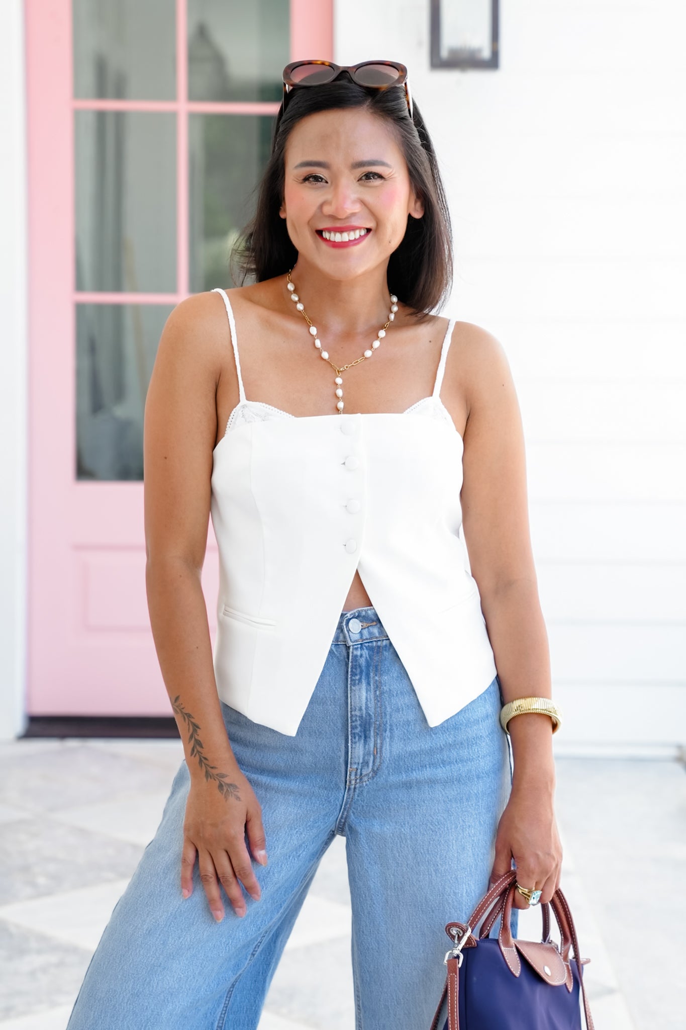 Sleeveless Button Down Layered Top