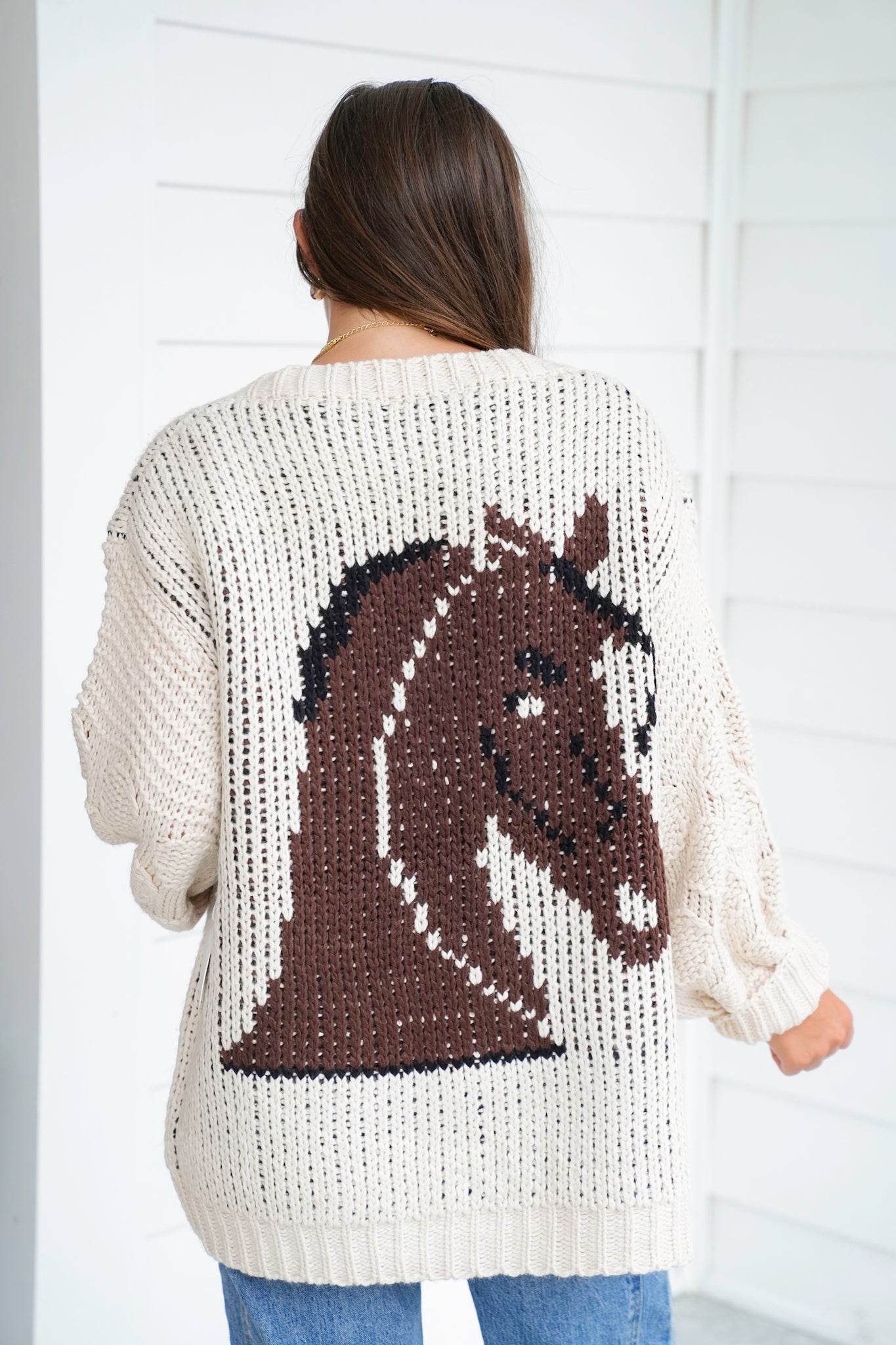 Long Sleeve Horse Print Knit Cardigan