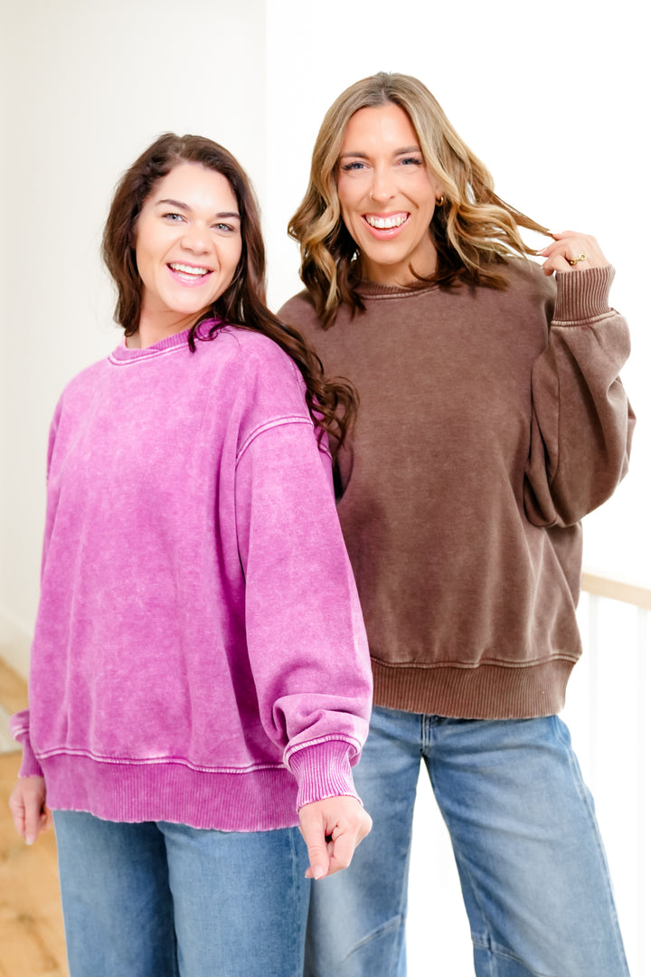 Door Buster! Zenana Acid Wash Oversized Fleece Pullover
