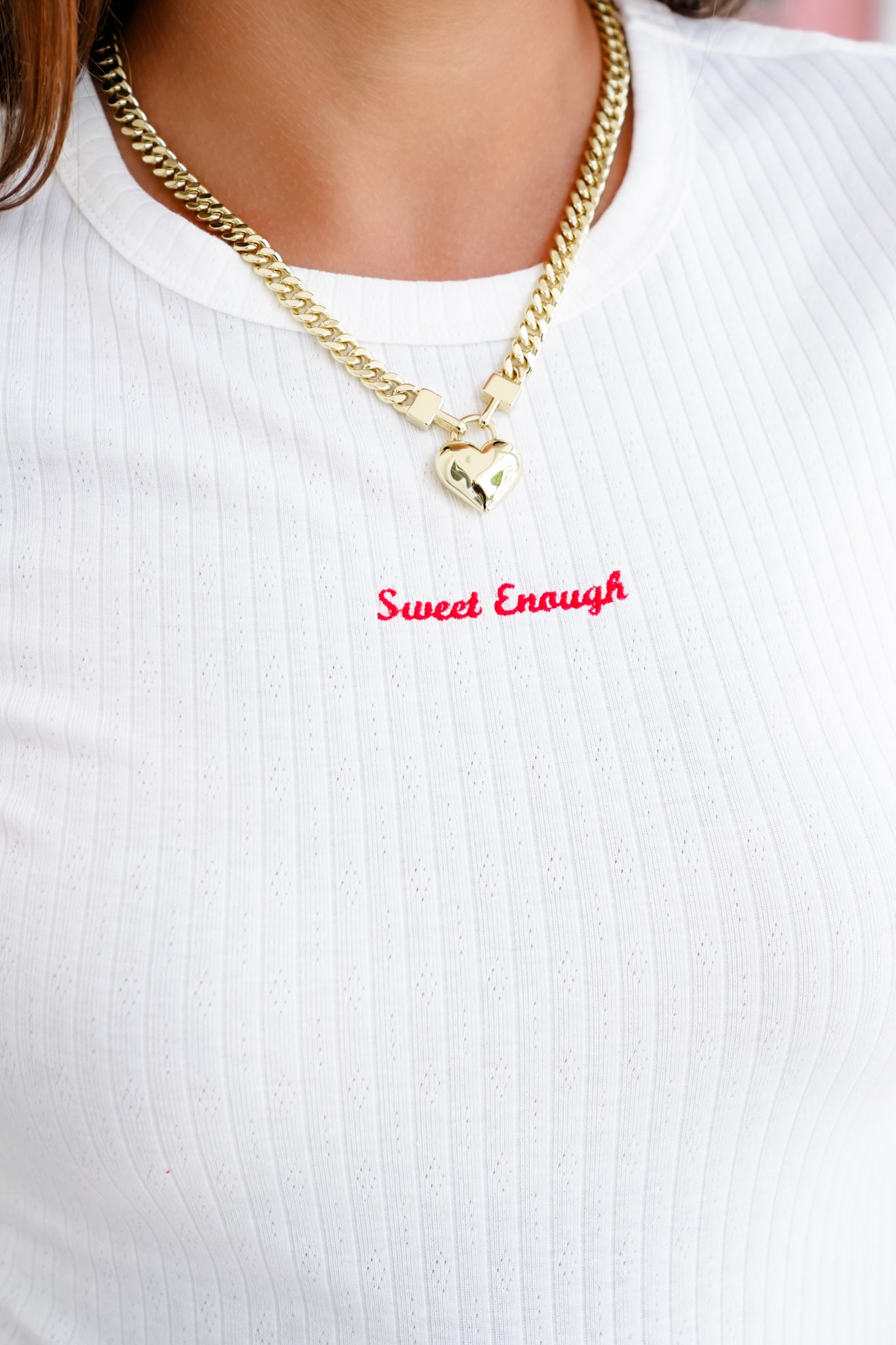 Short Sleeve Embroidered "Sweet Enough" Ribbed Knit Top