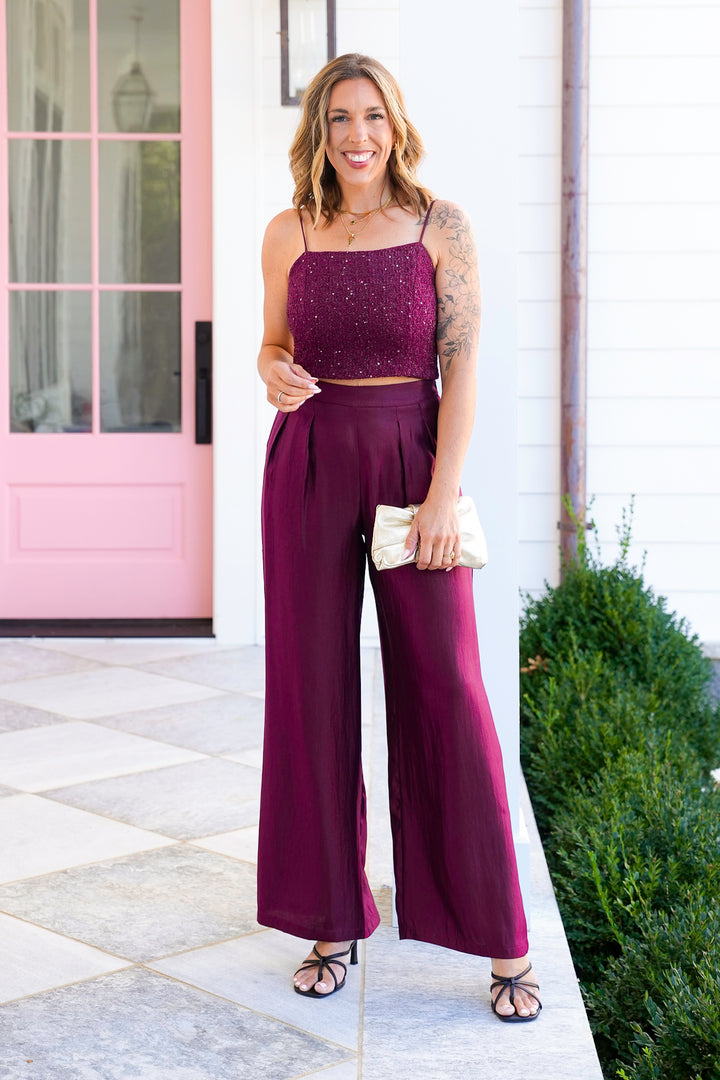 Sequin Sleeveless Crop Top and Pants Set
