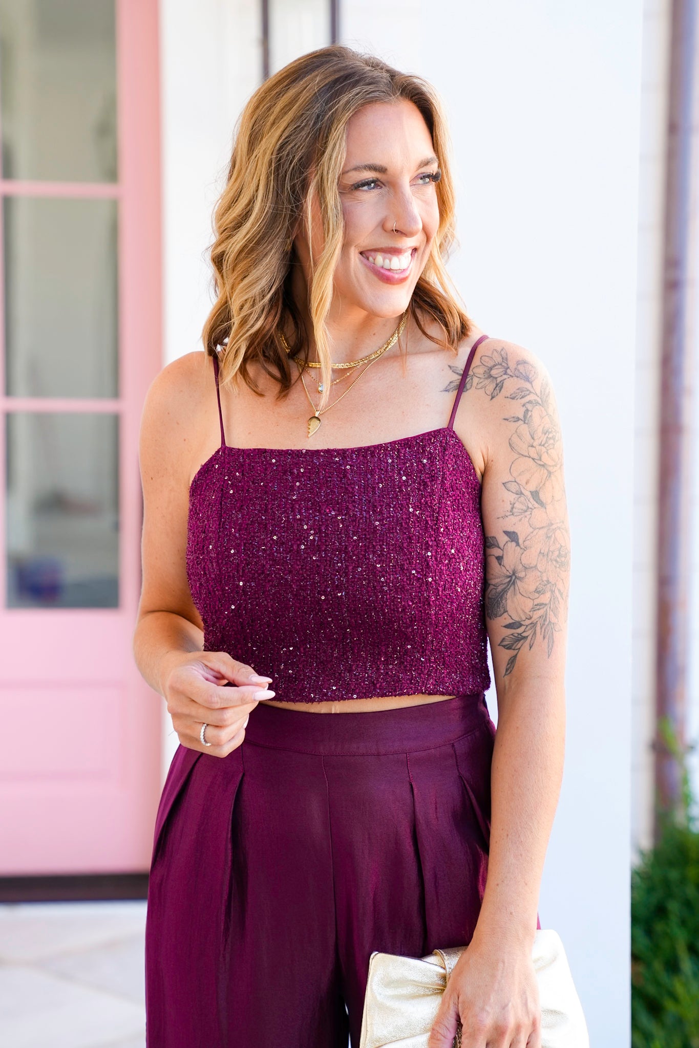 Sequin Sleeveless Crop Top and Pants Set