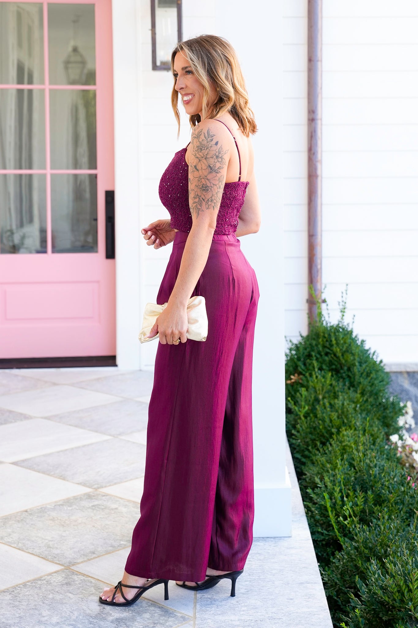Sequin Sleeveless Crop Top and Pants Set