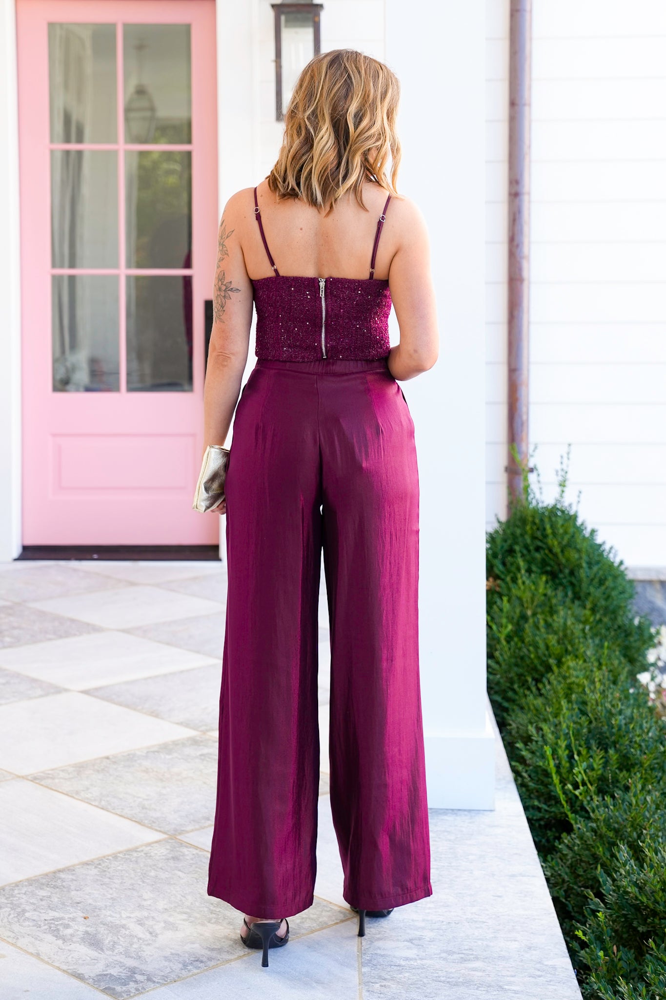 Sequin Sleeveless Crop Top and Pants Set