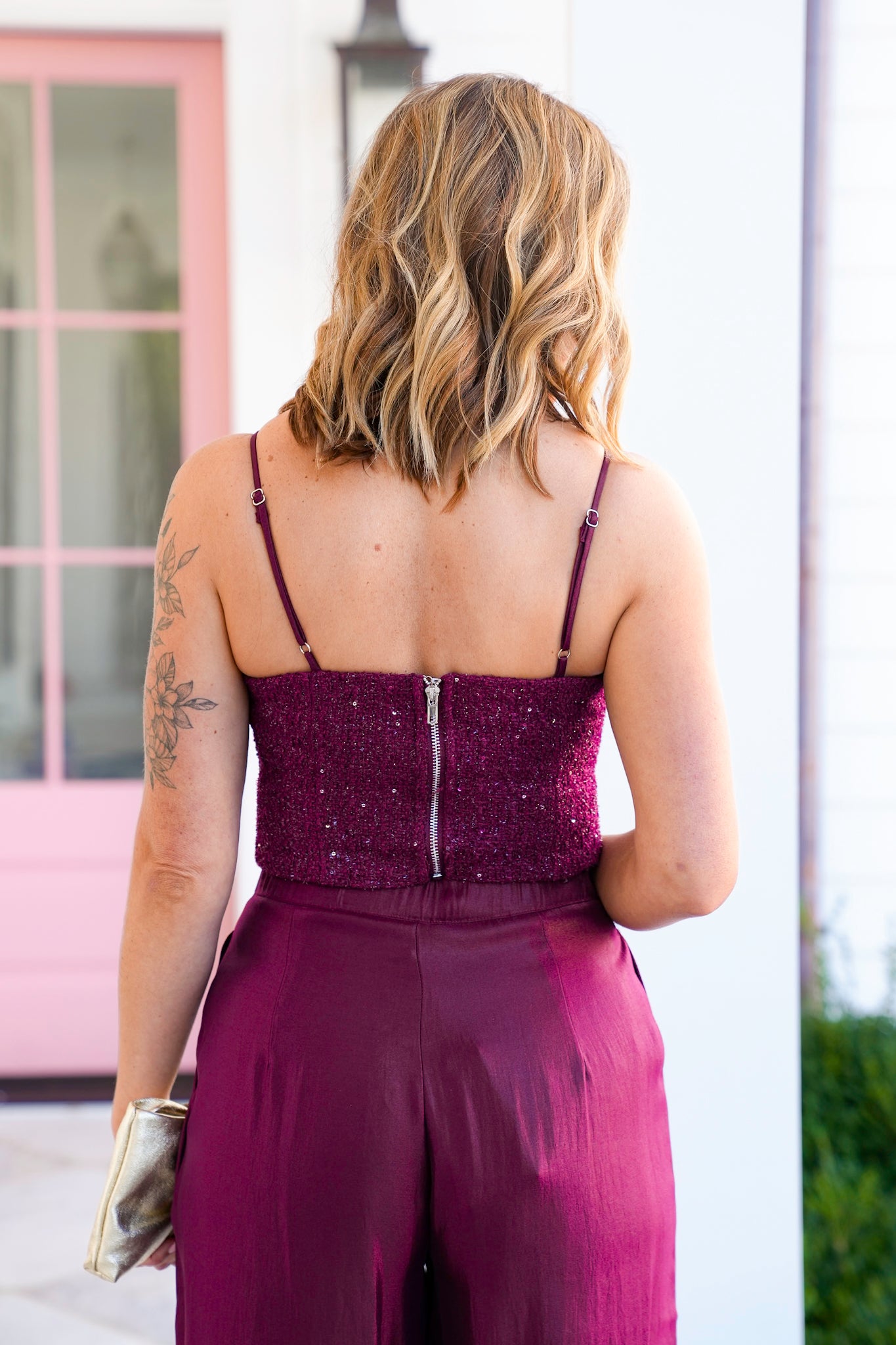 Sequin Sleeveless Crop Top and Pants Set